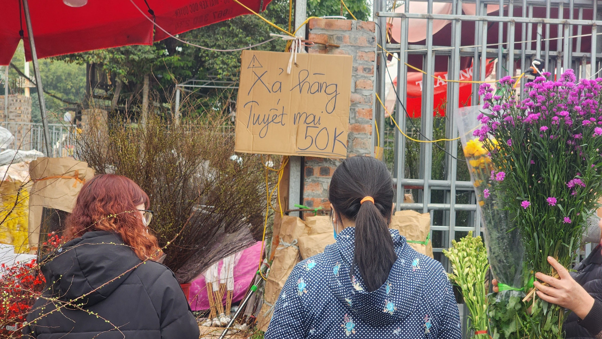 Dù một số loại hoa đã được treo biển hạ giá nhưng vẫn chưa thể... xả hàng.