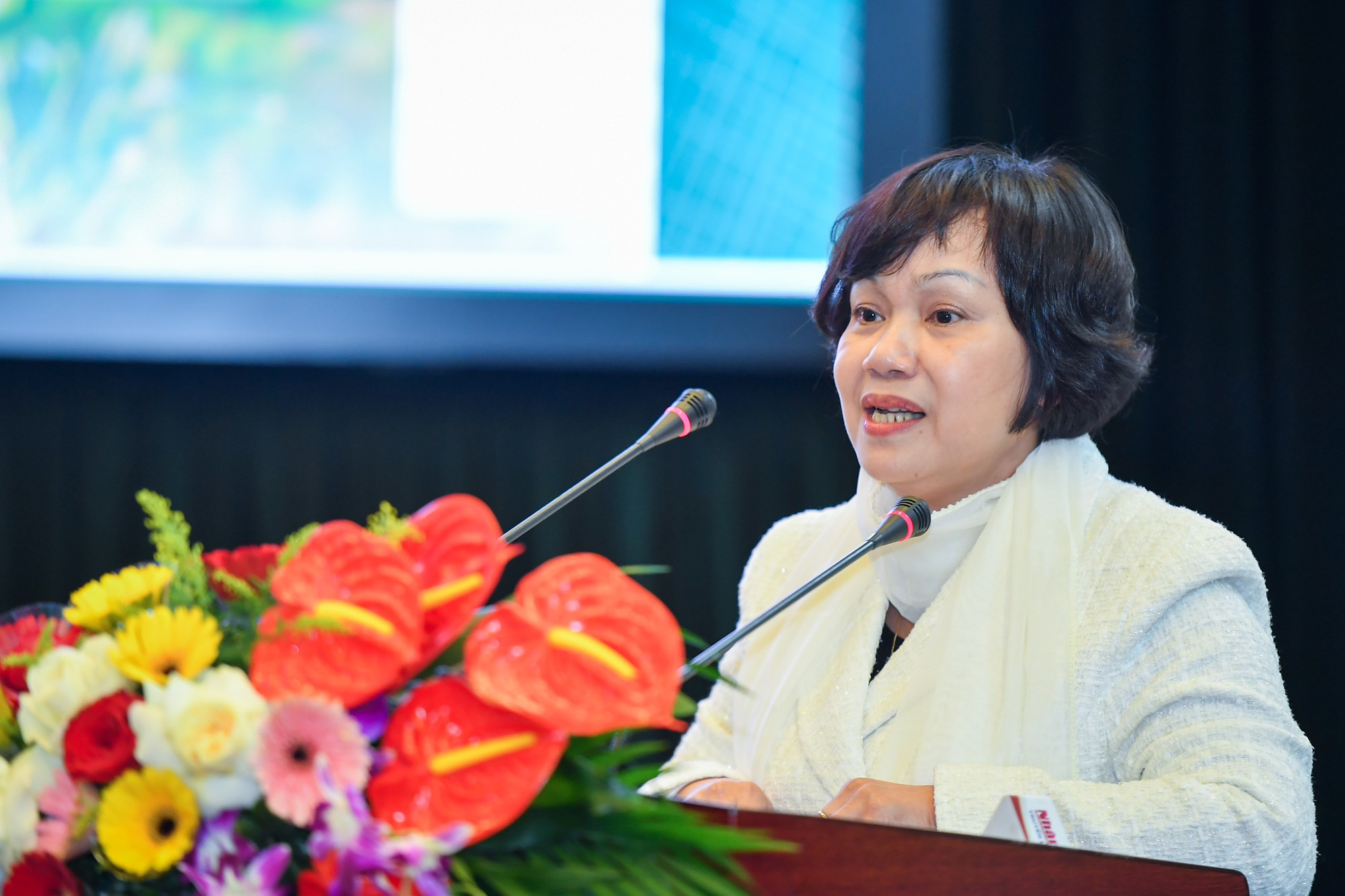 Bà Lê Việt Nga, Phó Vụ trưởng Vụ Thị trường trong nước (Bộ Công thương) phát biểu tại sự kiện.