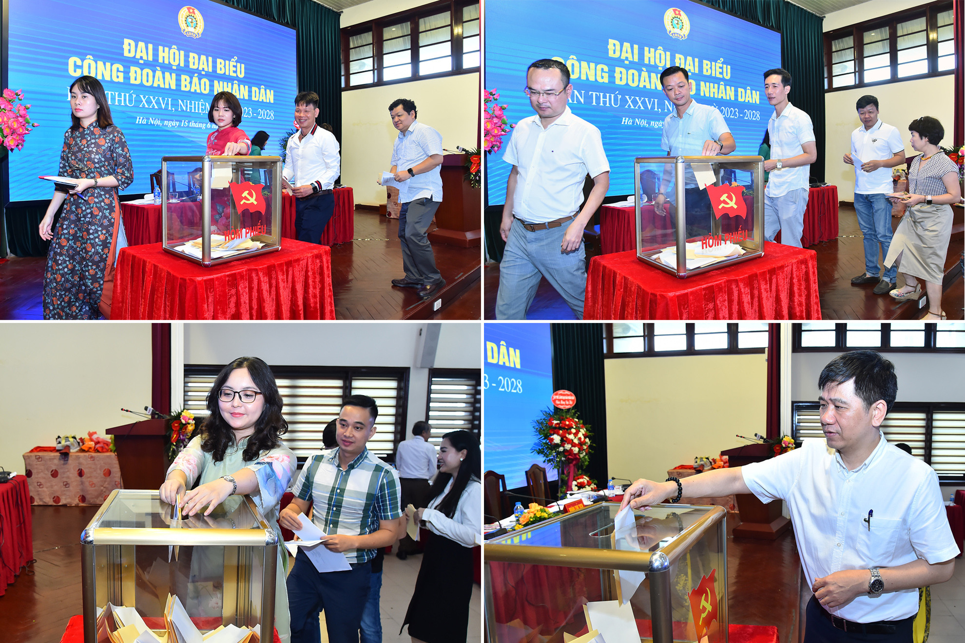 Đại diện các Tổ Công đoàn bỏ phiếu bầu Ban Chấp hành Công đoàn Báo Nhân Dân khóa XXVI, nhiệm kỳ 2023-2028 và các đại biểu đại diện tham dự Đại hội Công đoàn cấp trên.