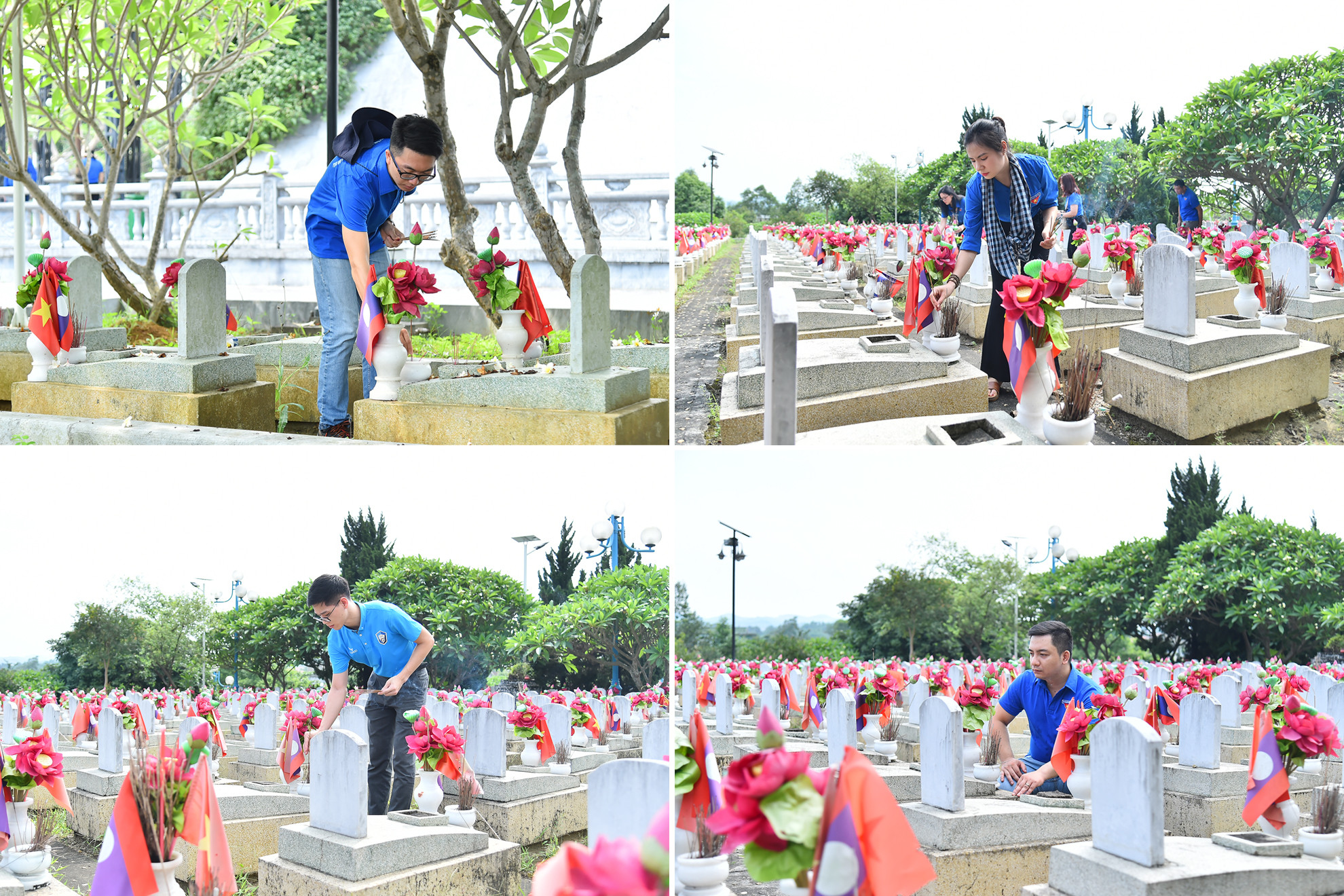 Đoàn viên thanh niên Chi đoàn Trung tâm Truyền hình Nhân Dân dâng hương, tưởng nhớ cán bộ, chiến sĩ tình nguyện và chuyên gia quân sự hy sinh tại Nghĩa trang Liệt sĩ quốc tế Việt-Lào.