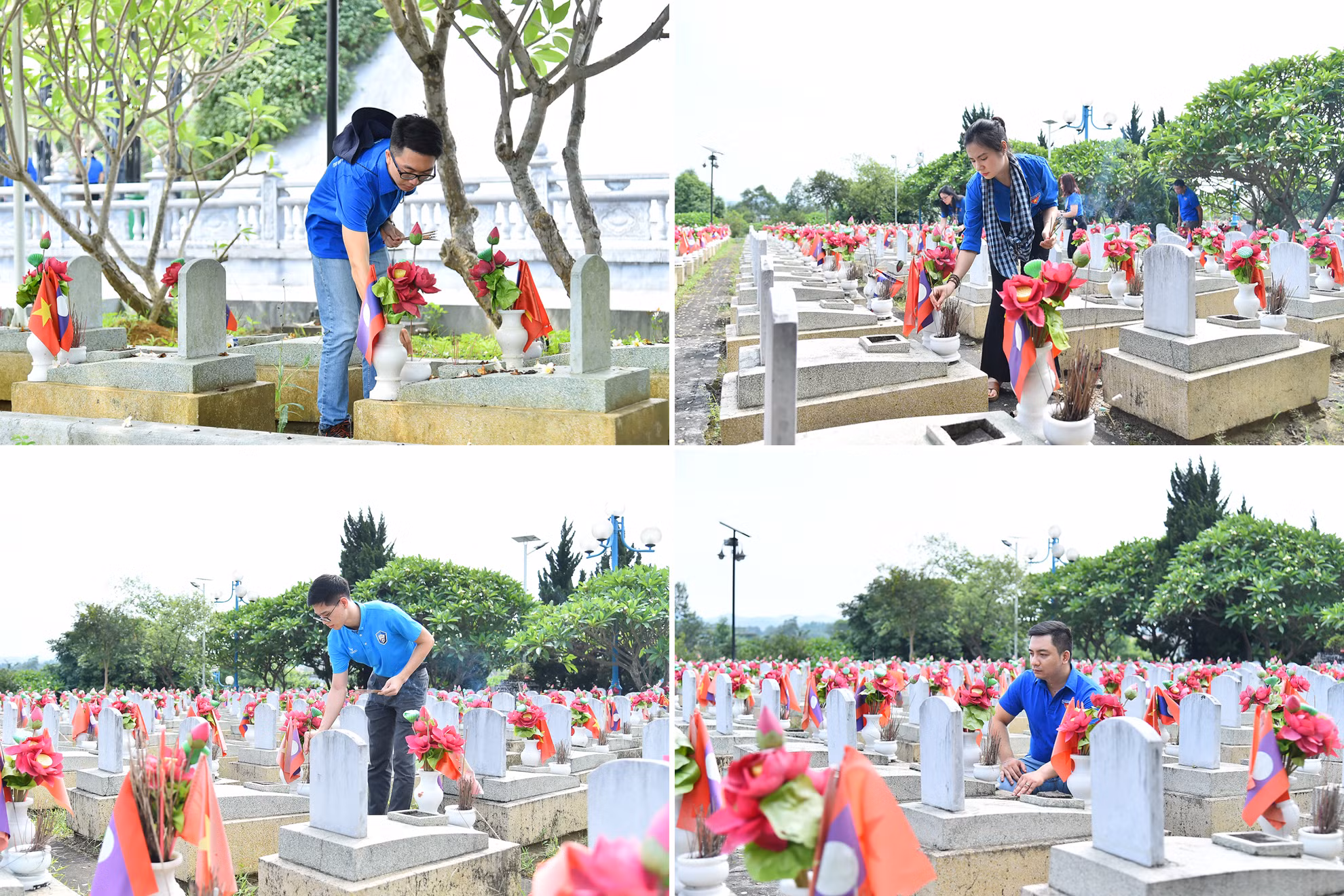 Đoàn viên thanh niên Chi đoàn Trung tâm Truyền hình Nhân Dân dâng hương, tưởng nhớ cán bộ, chiến sĩ tình nguyện và chuyên gia quân sự hy sinh tại Nghĩa trang Liệt sĩ quốc tế Việt-Lào.