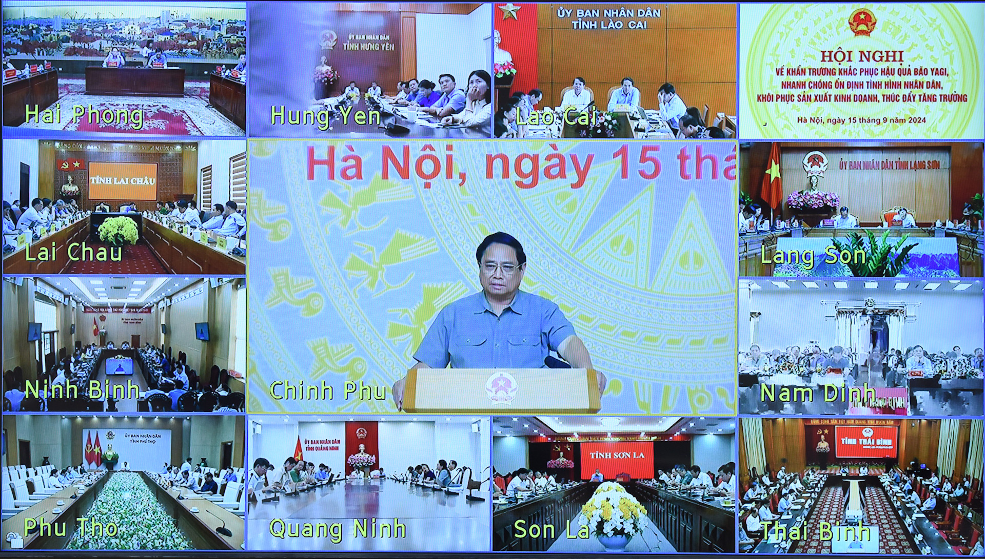 Hội nghị được kết nối trực tuyến từ Trụ sở Chính phủ tới các địa phương bị ảnh hưởng bởi cơn bão. Tham dự tại các điểm cầu có các Phó Thủ tướng Chính phủ; lãnh đạo các bộ, ngành, cơ quan Trung ương; Bí thư, Chủ tịch Ủy ban nhân dân các địa phương.