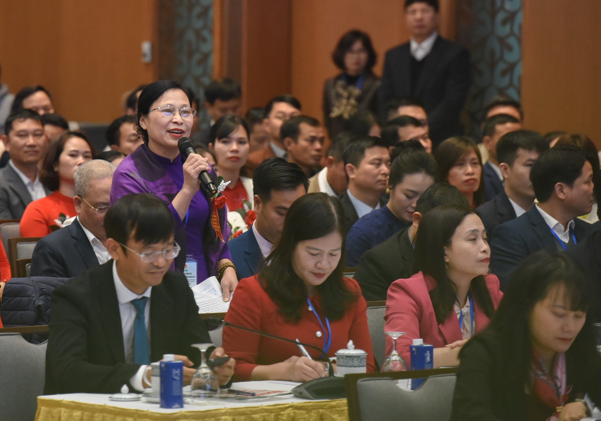 Giám đốc Hợp tác xã chè Thịnh An Vũ Thị Thương Huyền phát biểu tại hội nghị.