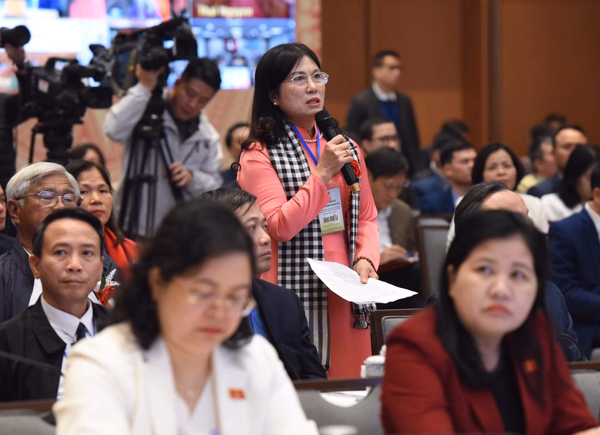 Bà Hoàng Thị Gái, nông dân thành phố Hải Phòng phát biểu tại hội nghị.