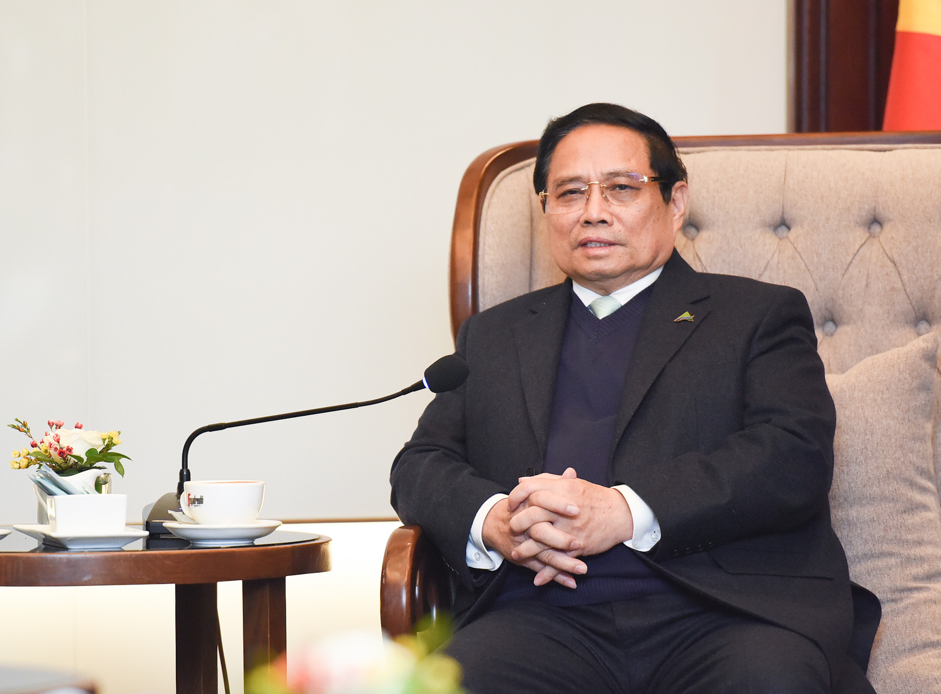 Thủ tướng Phạm Minh Chính phát biểu tại buổi tiếp Phó Thủ tướng Lào Saleumxay Kommasith.