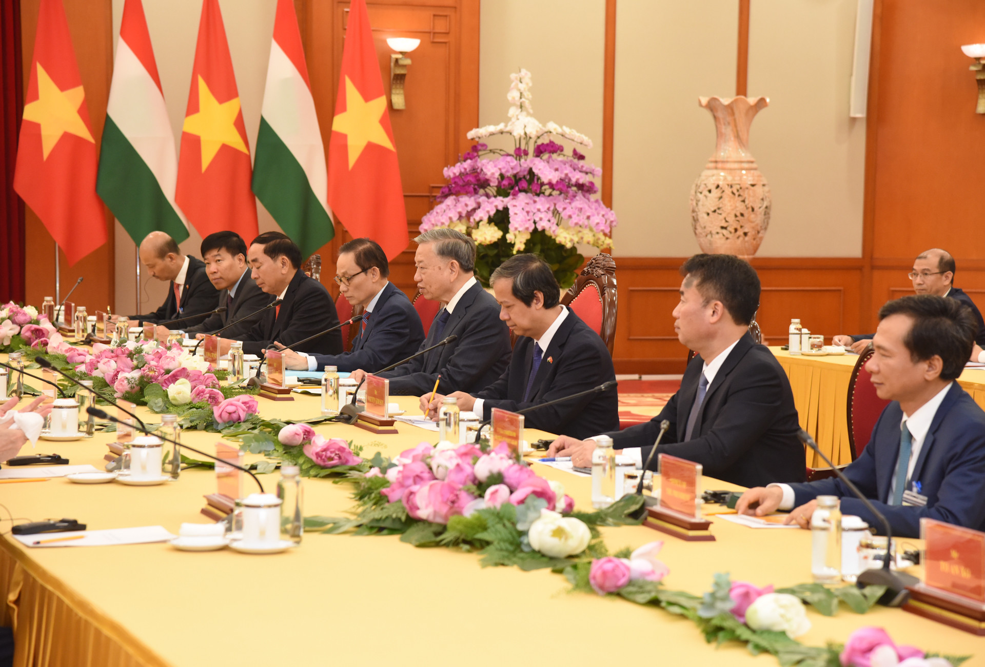 Các đại biểu Việt Nam cùng Tổng Bí thư Tô Lâm tham dự buổi tiếp.