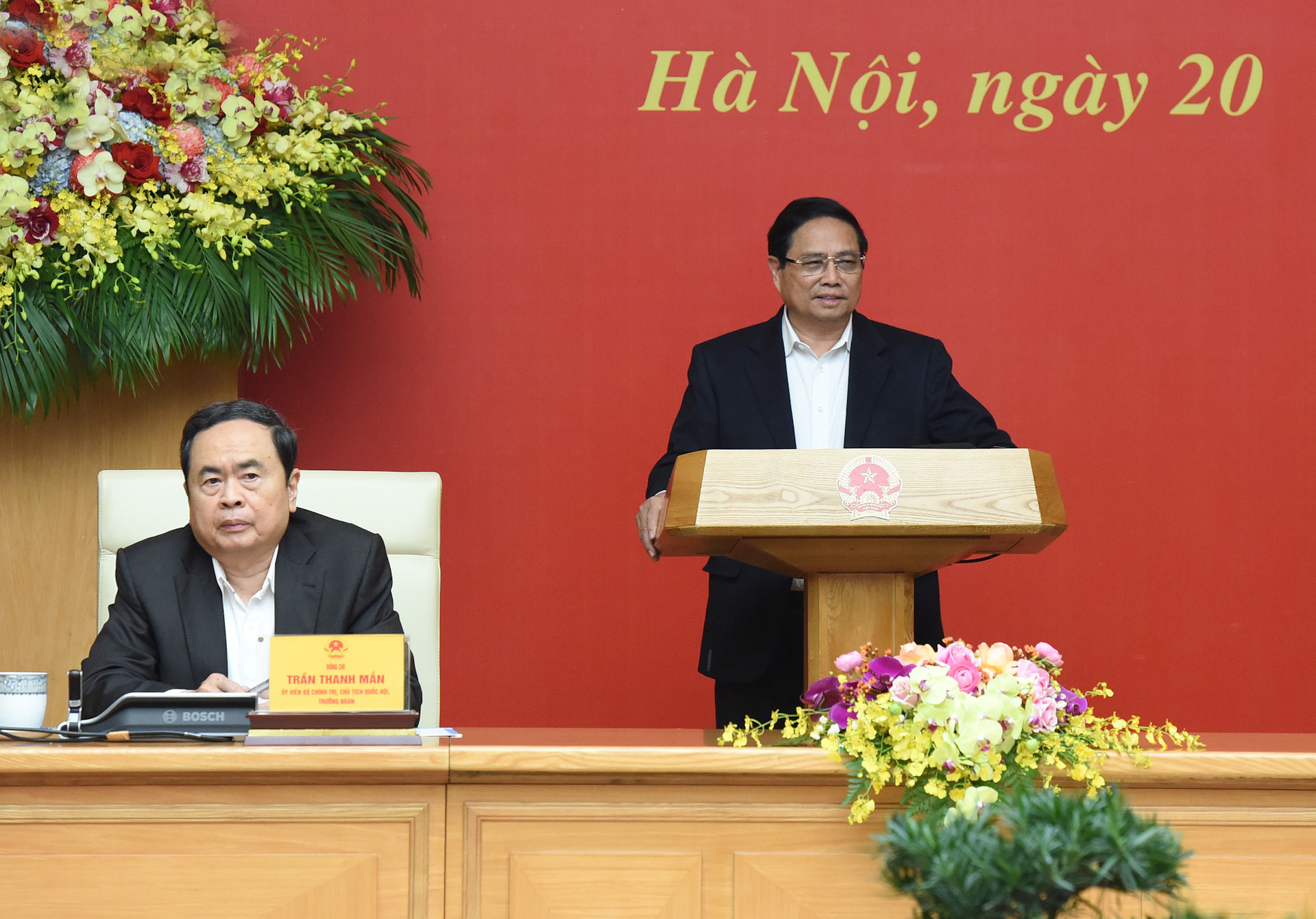 Ủy viên Bộ Chính trị, Bí thư Đảng ủy Chính phủ, Thủ tướng Phạm Minh Chính phát biểu tại hội nghị. Ủy viên Bộ Chính trị, Bí thư Đảng ủy Chính phủ, Thủ tướng Phạm Minh Chính phát biểu tại hội nghị.