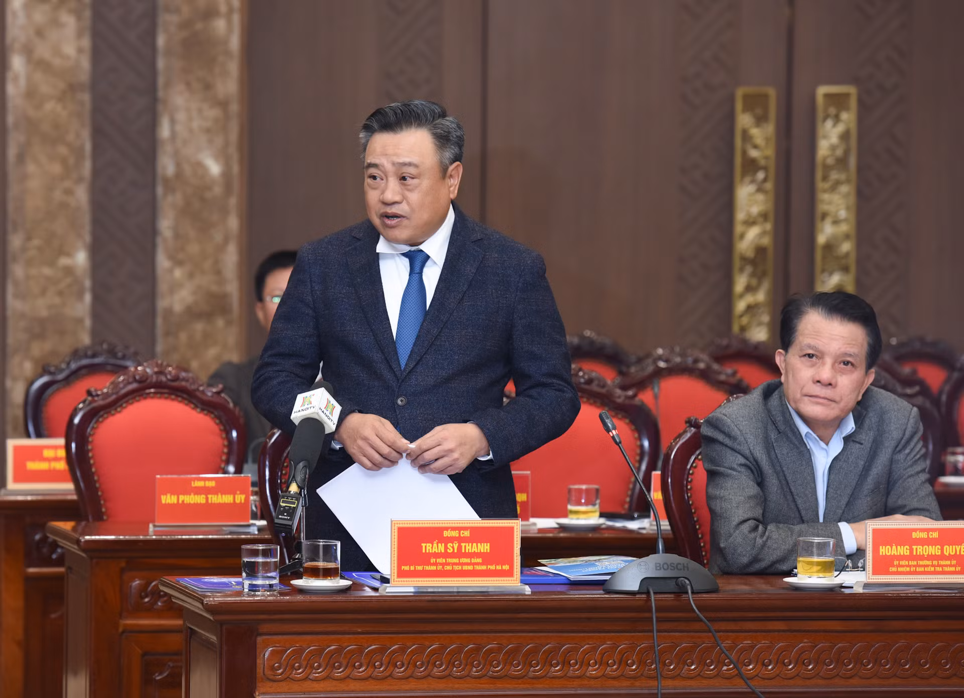 Chủ tịch Ủy ban nhân dân thành phố Hà Nội Trần Sỹ Thanh phát biểu. Chủ tịch Ủy ban nhân dân thành phố Hà Nội Trần Sỹ Thanh phát biểu.