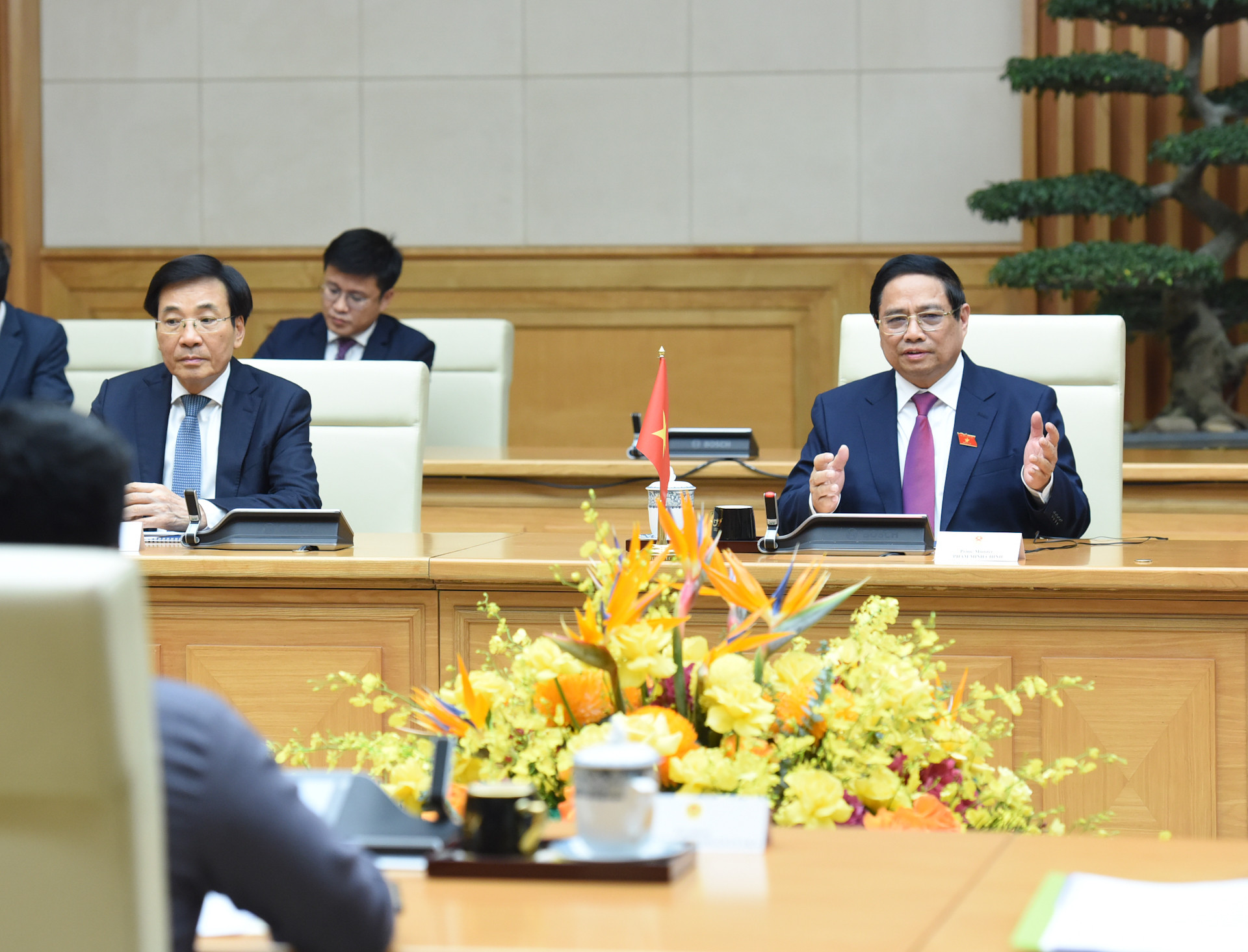 Thủ tướng Phạm Minh Chính phát biểu tại buổi hội kiến với Tổng thống Sri Lanka Anura Kumara Dissanayaka.