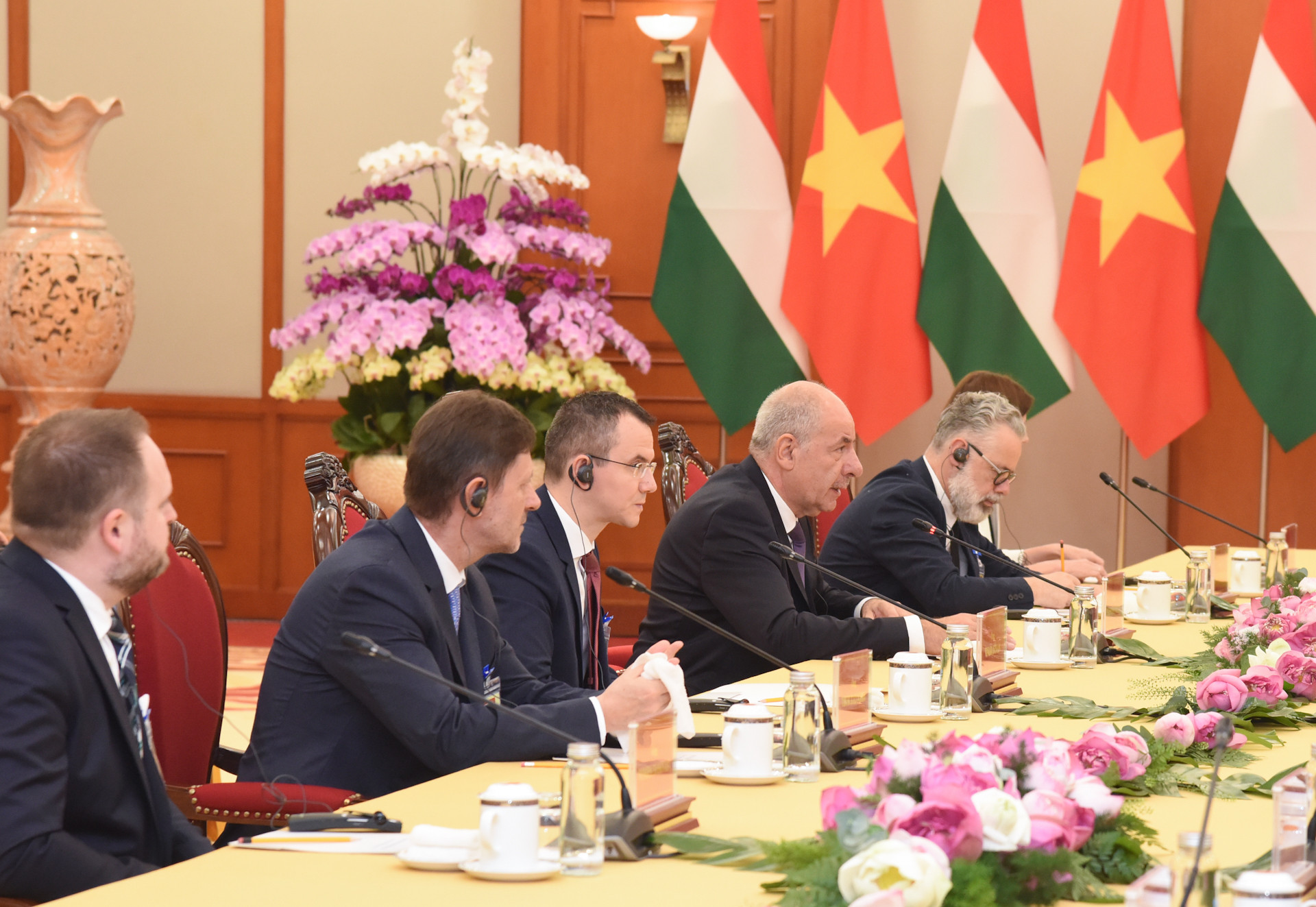 Các đại biểu đi cùng Tổng thống Hungary Sulyok Tamas tham dự buổi tiếp.