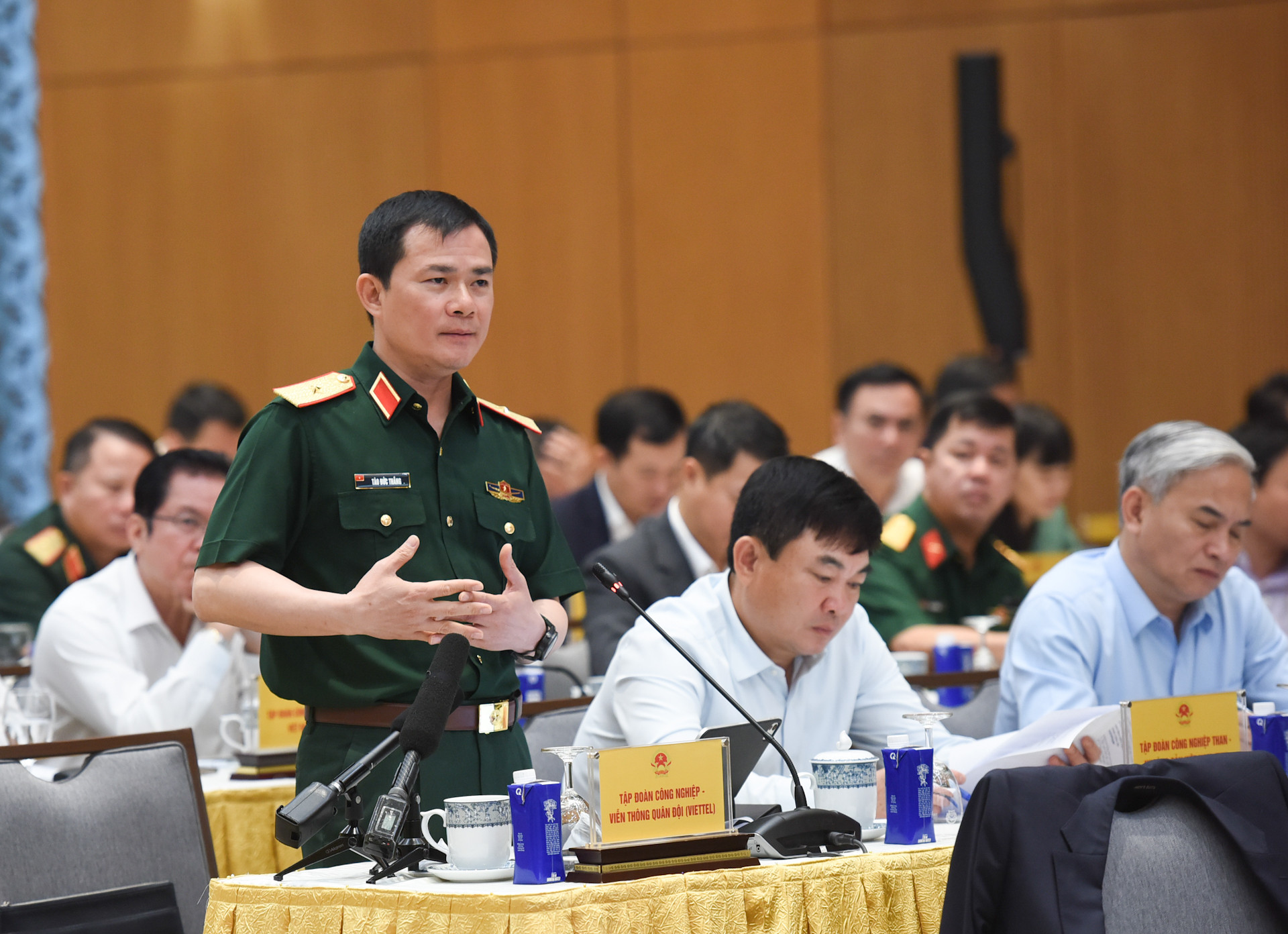 Thiếu tướng Tào Đức Thắng, Chủ tịch kiêm Tổng Giám đốc Tập đoàn Công nghiệp-Viễn thông Quân đội phát biểu. Thiếu tướng Tào Đức Thắng, Chủ tịch kiêm Tổng Giám đốc Tập đoàn Công nghiệp-Viễn thông Quân đội phát biểu.