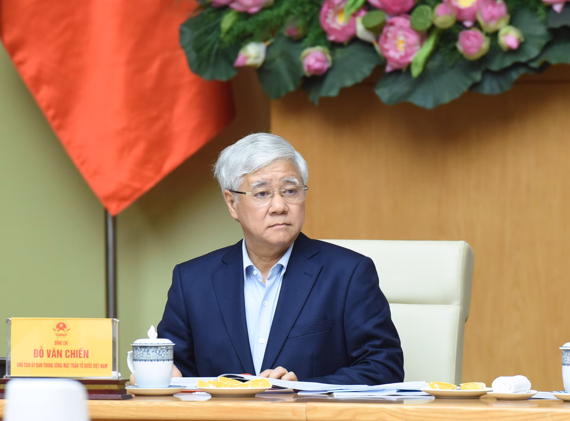 Chủ tịch Ủy ban Trung ương Mặt trận Tổ quốc Việt Nam Đỗ Văn Chiến phát biểu. Chủ tịch Ủy ban Trung ương Mặt trận Tổ quốc Việt Nam Đỗ Văn Chiến phát biểu.