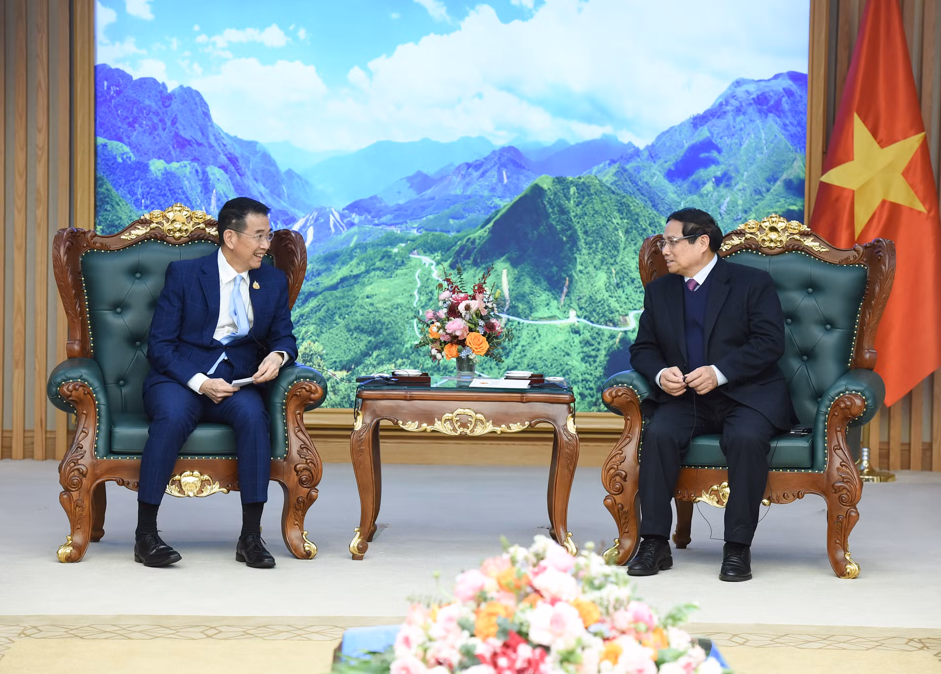 Thủ tướng Phạm Minh Chính tiếp Bộ trưởng Ngoại giao Thái Lan Maris Sangiampongsa.