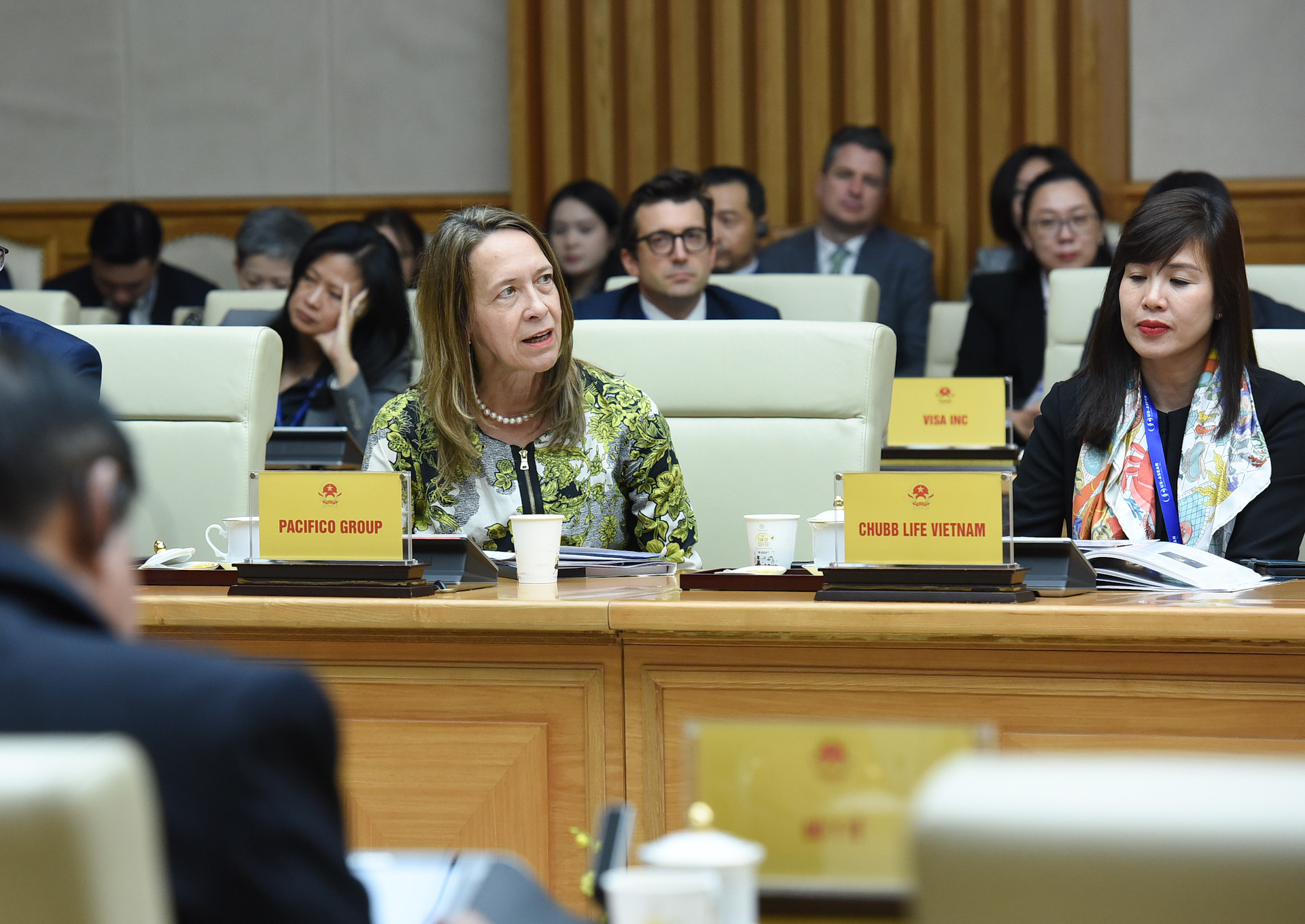 Đại diện doanh nghiệp Hoa Kỳ phát biểu tại buổi tiếp.