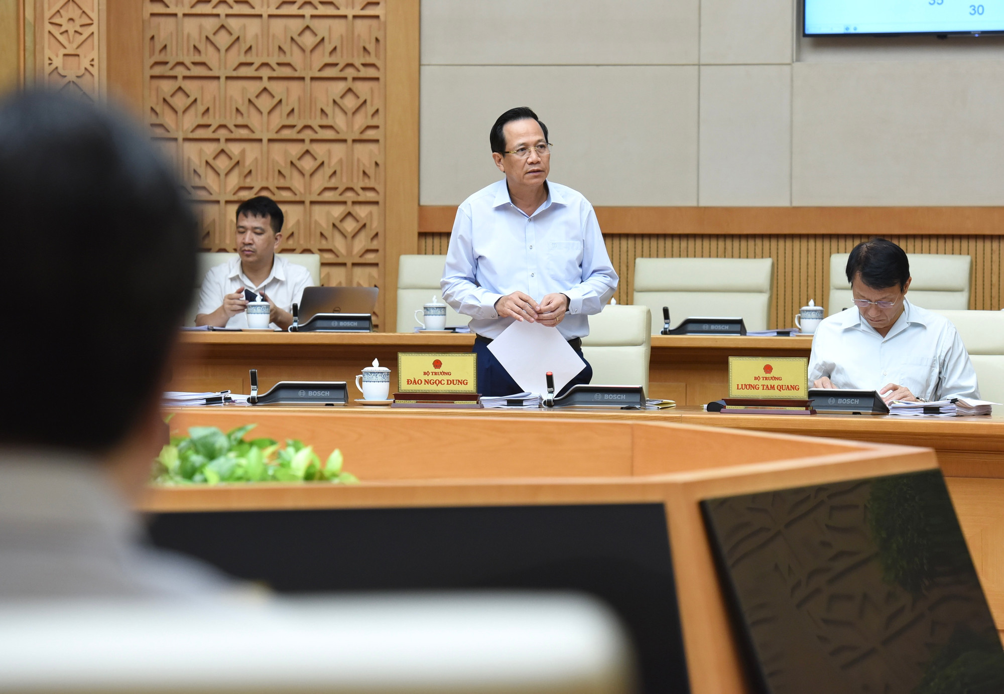 Bộ trưởng Lao động, Thương binh và Xã hội Đào Ngọc Dung phát biểu tại phiên họp.