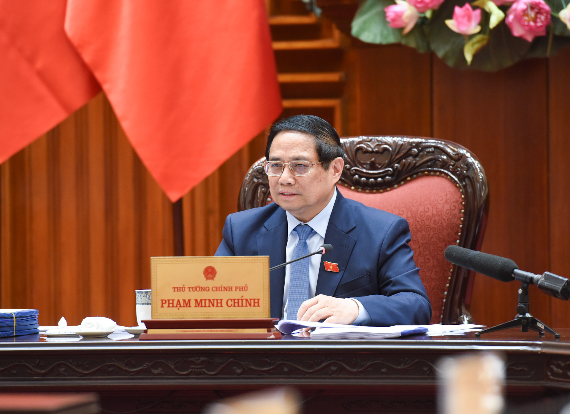 Thủ tướng Phạm Minh Chính phát biểu chỉ đạo cuộc họp với các bộ, ngành để chuẩn bị đàm phán thương mại với Hoa Kỳ.