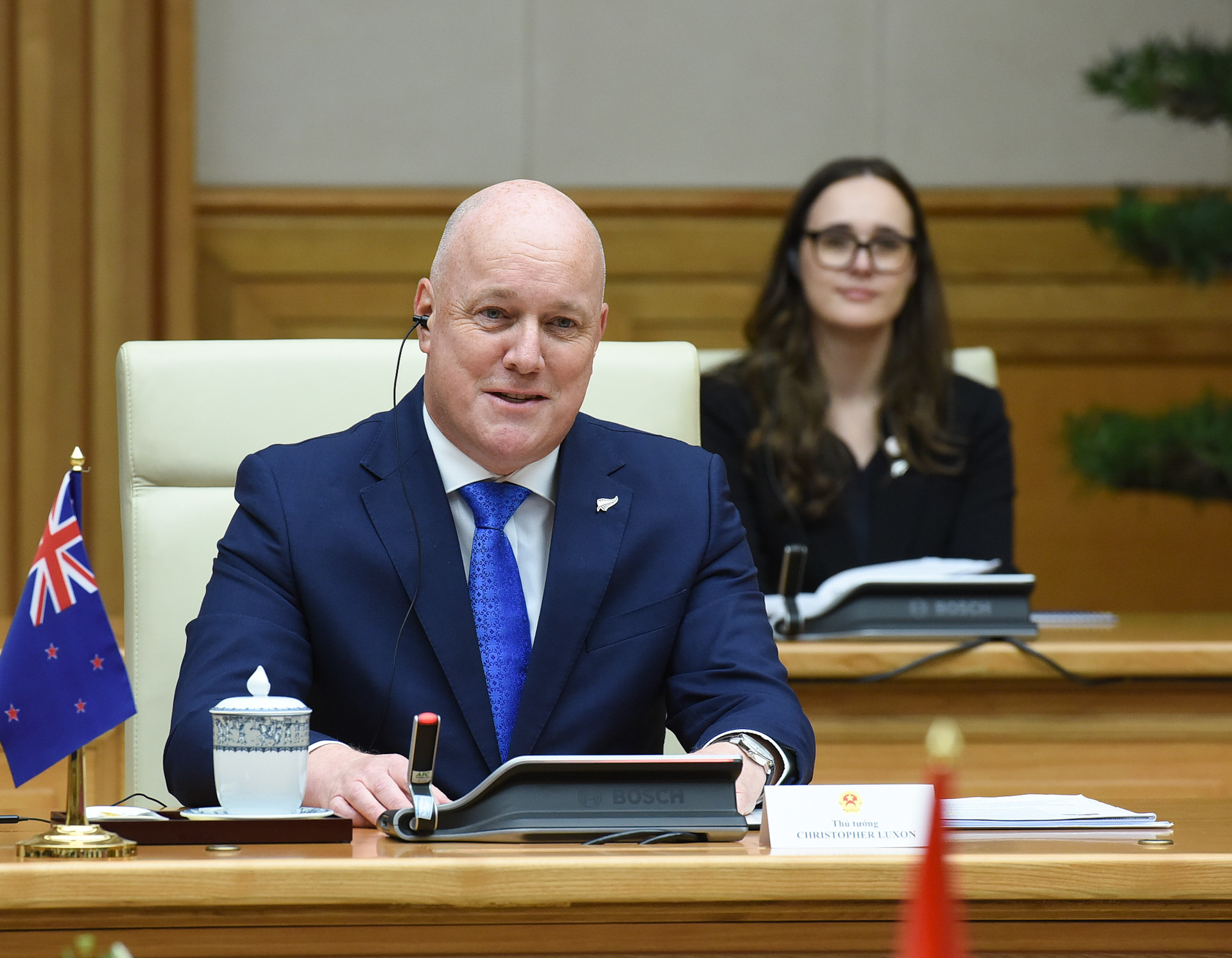 Thủ tướng New Zealand Christopher Luxon phát biểu tại hội đàm.