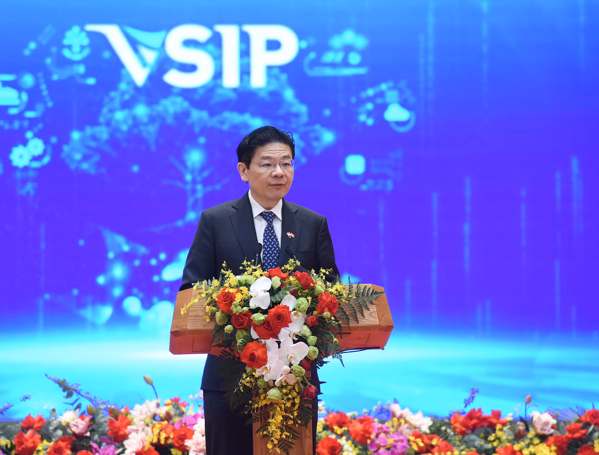 Thủ tướng Singapore Lawrence Wong phát biểu.