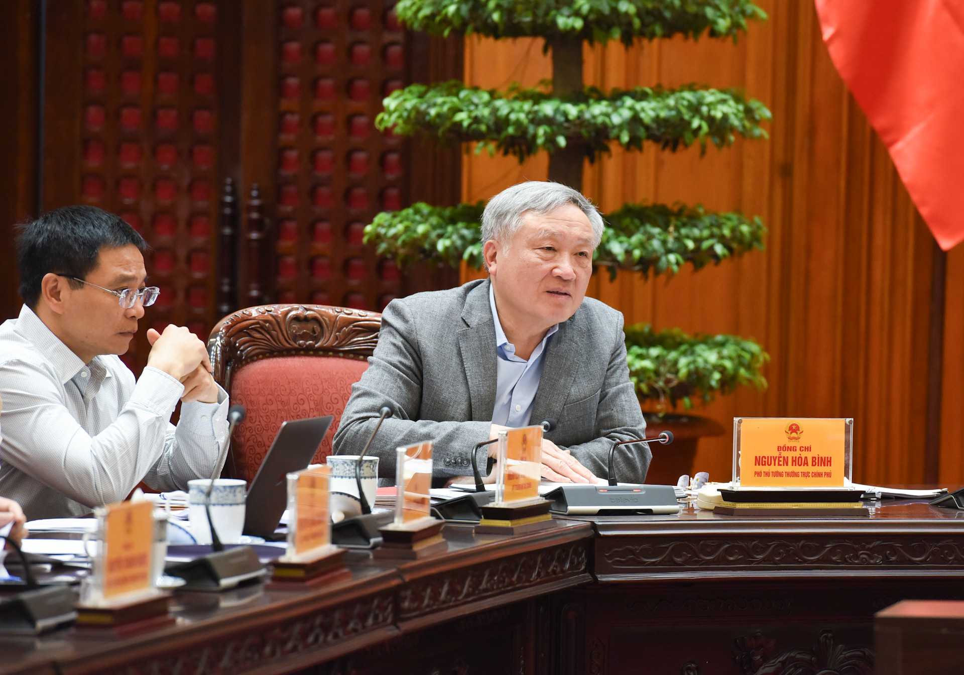 Phó Thủ tướng Thường trực Chính phủ Nguyễn Hòa Bình phát biểu.