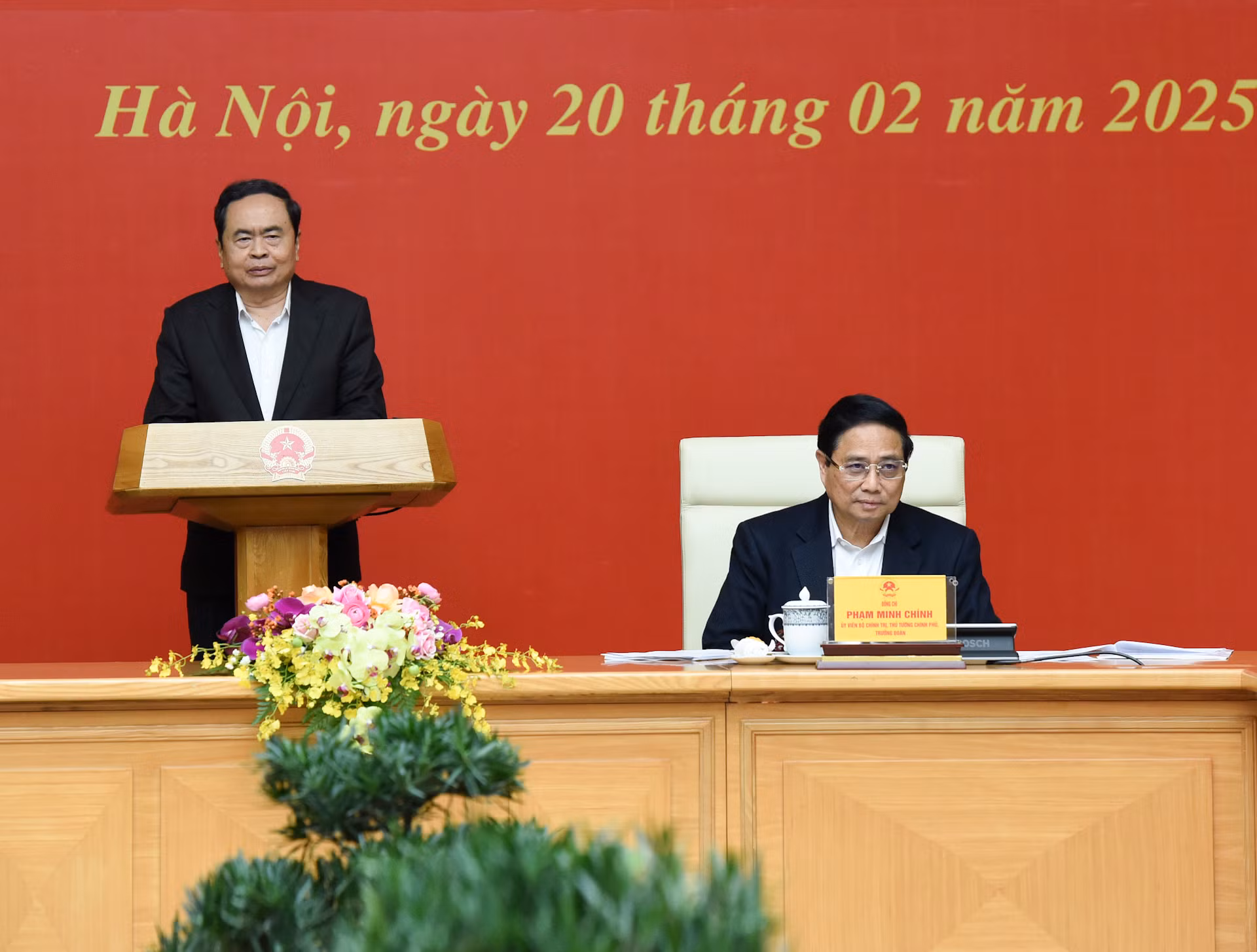 Ủy viên Bộ Chính trị, Bí thư Đảng ủy, Chủ tịch Quốc hội Trần Thanh Mẫn phát biểu tại hội nghị.