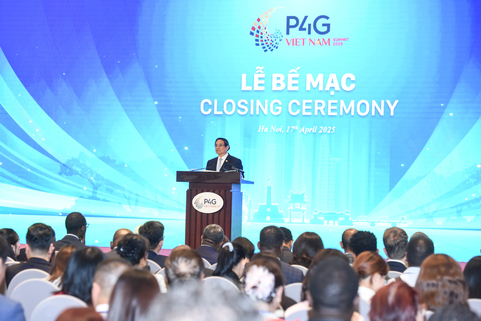 Thủ tướng Phạm Minh Chính phát biểu bế mạc Hội nghị thượng đỉnh Diễn đàn Đối tác vì tăng trưởng xanh và mục tiêu toàn cầu (P4G) lần thứ tư.