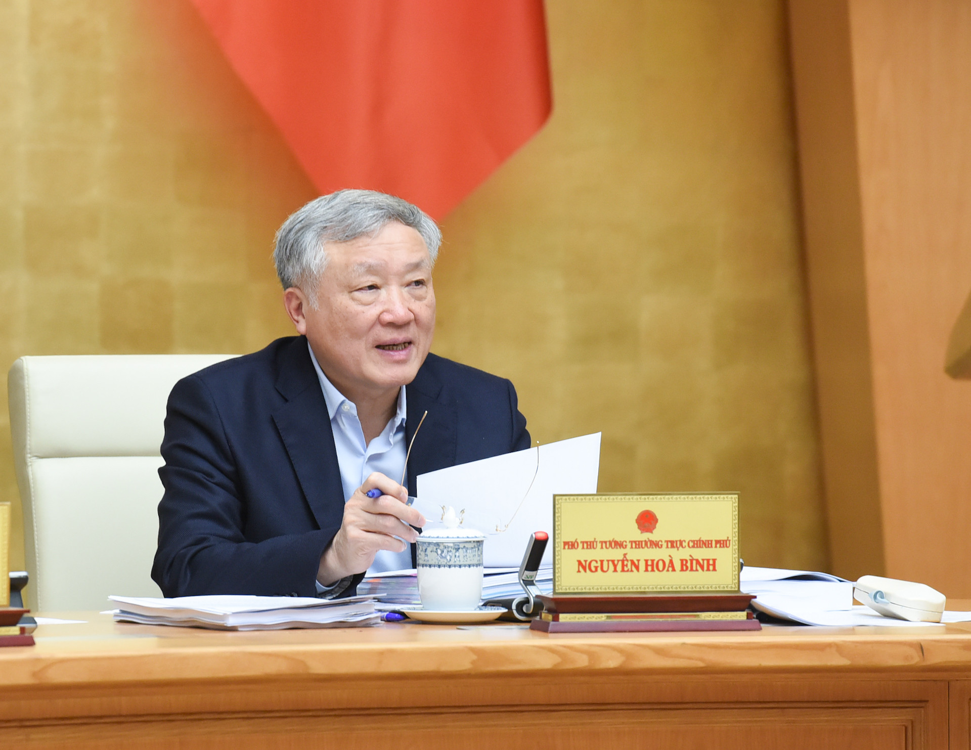 Phó Thủ tướng Thường trực Nguyễn Hòa Bình phát biểu tại phiên họp.