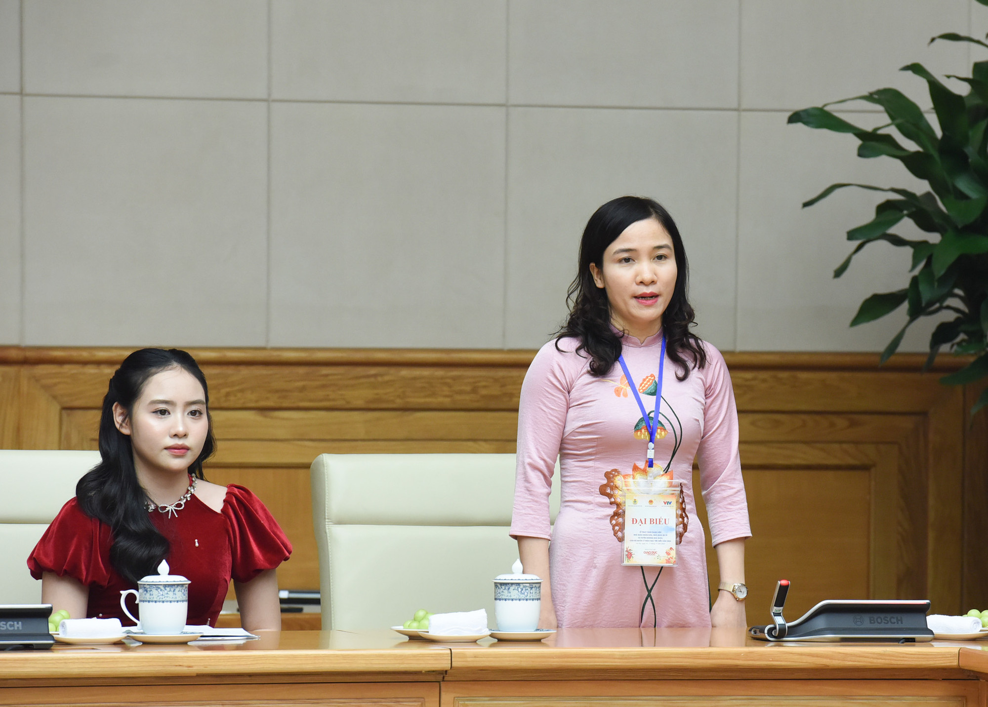 Cô Đào Thị Huế, Chủ tịch Công đoàn Trường Nuôi dạy trẻ em khiếm thị Hải Phòng phát biểu.