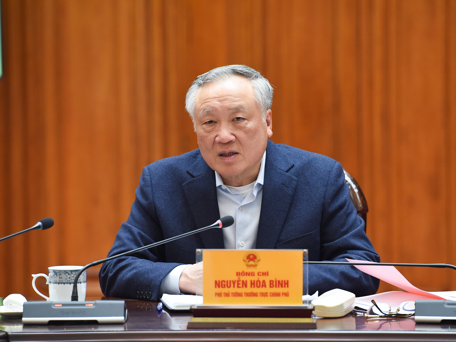 Phó Thủ tướng Thường trực Nguyễn Hòa Bình phát biểu tại phiên họp.