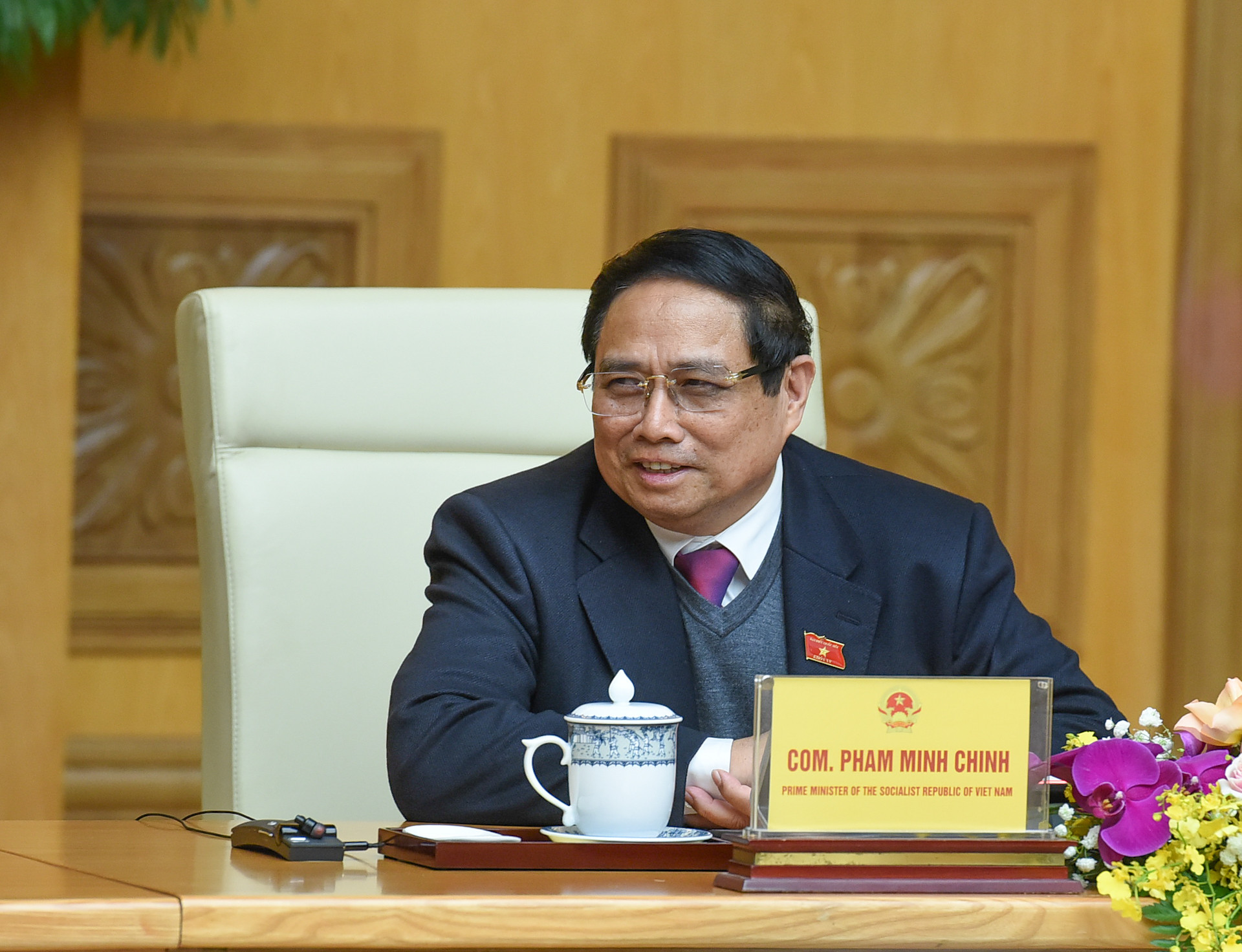 Thủ tướng Phạm Minh Chính phát biểu tại buổi tiếp đồng chí Trần Cương, Bí thư Khu ủy Quảng Tây (Trung Quốc).