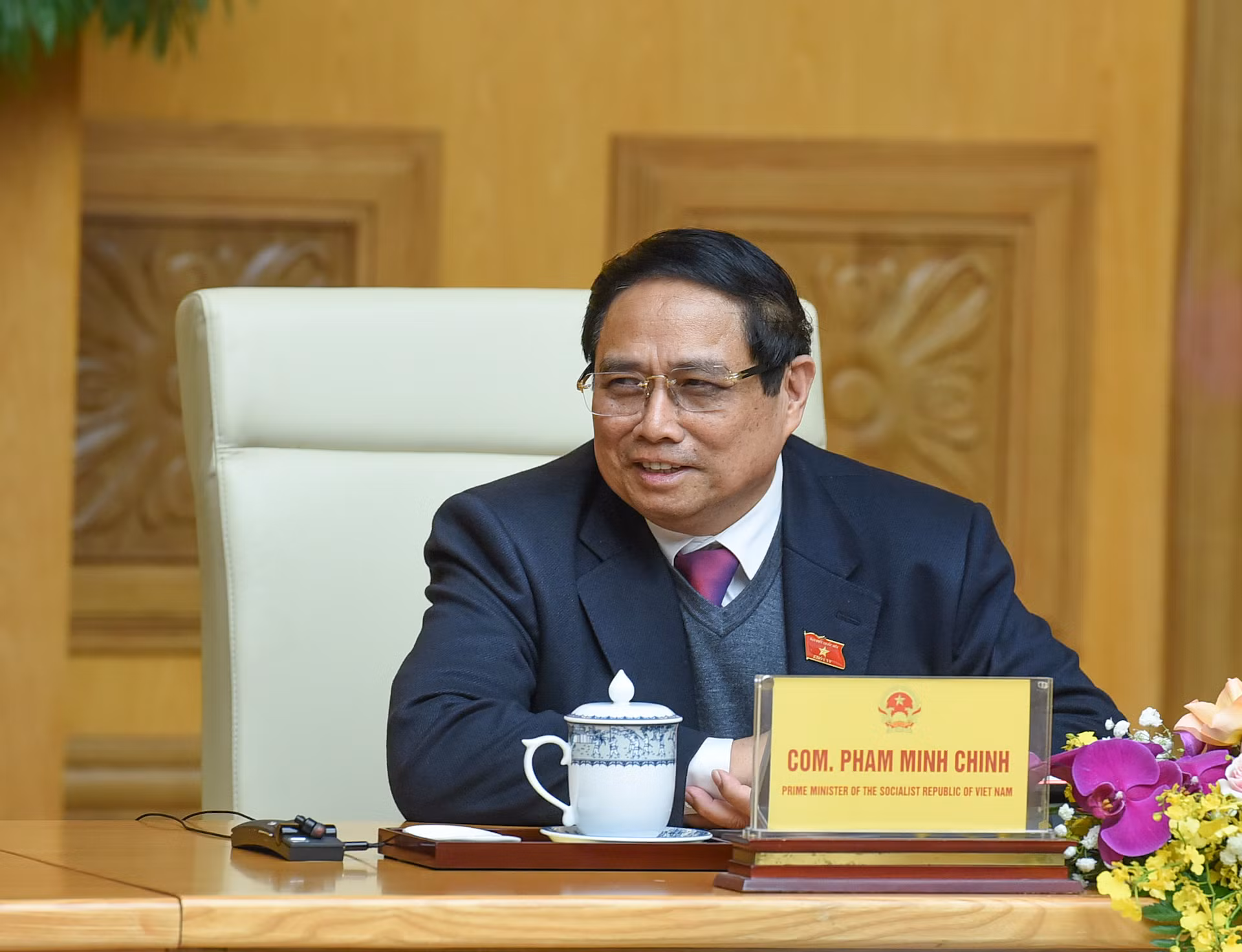 Thủ tướng Phạm Minh Chính phát biểu tại buổi tiếp đồng chí Trần Cương, Bí thư Khu ủy Quảng Tây (Trung Quốc).