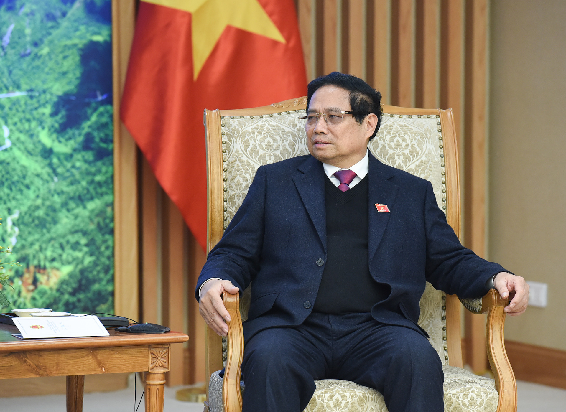 Thủ tướng Phạm Minh Chính phát biểu tại buổi tiếp ông Choi Joo Ho, Tổng Giám đốc Samsung Việt Nam và ông Na Ki Hong - người kế nhiệm.