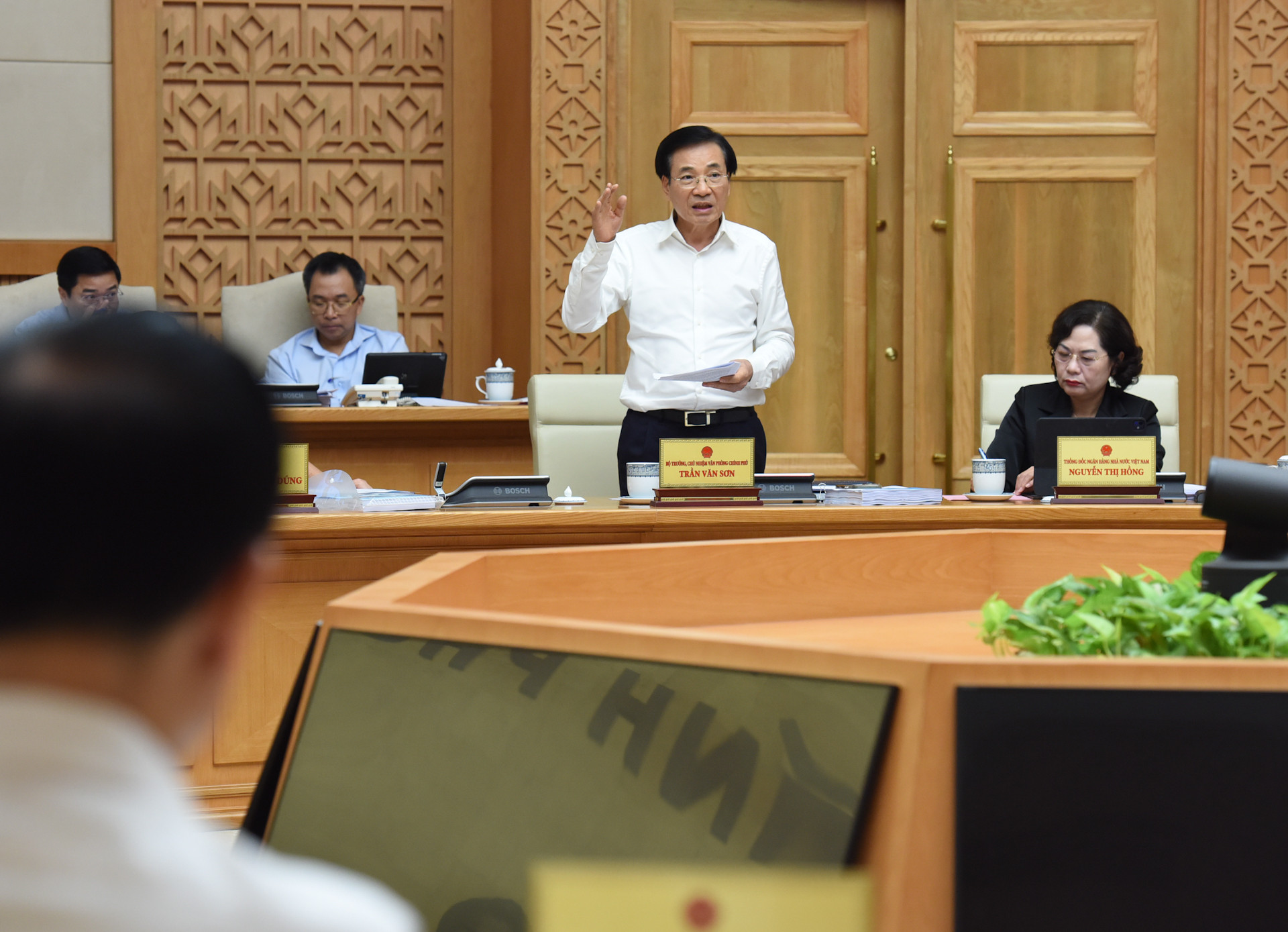 Bộ trưởng, Chủ nhiệm Văn phòng Chính phủ Trần Văn Sơn phát biểu.