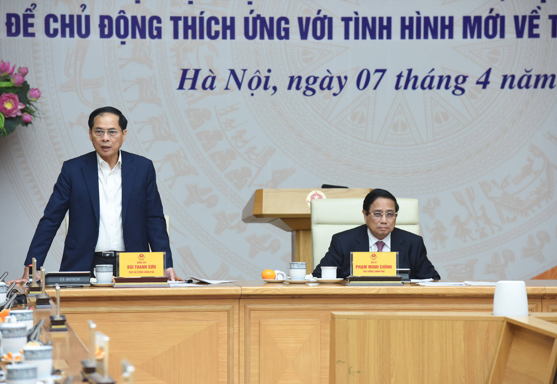 Phó Thủ tướng, Bộ trưởng Ngoại giao Bùi Thanh Sơn phát biểu.