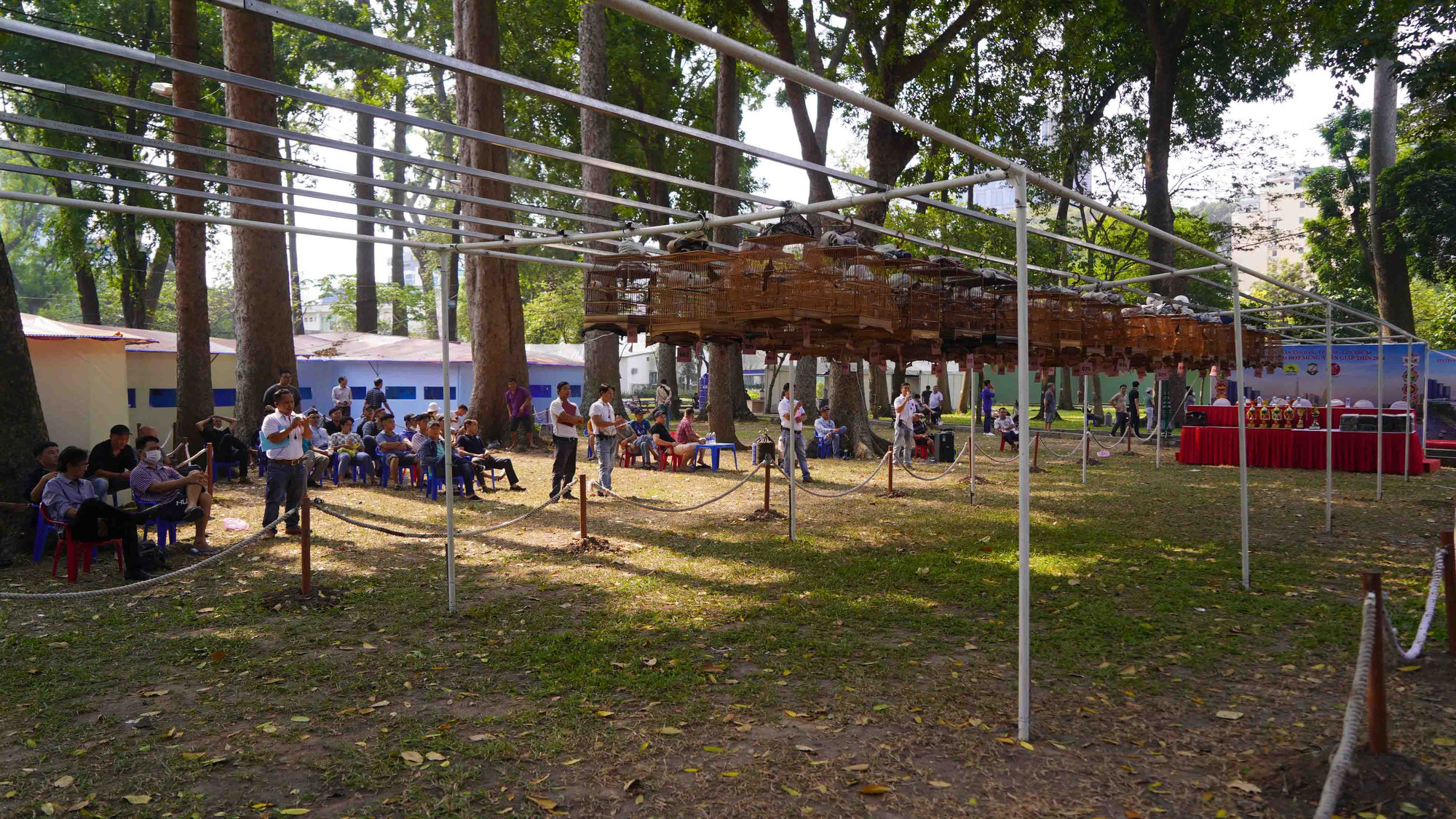 Năm nay Hội hoa xuân tổ chức hội thi chim cảnh, thu hút đông đảo nhiều người tham gia.