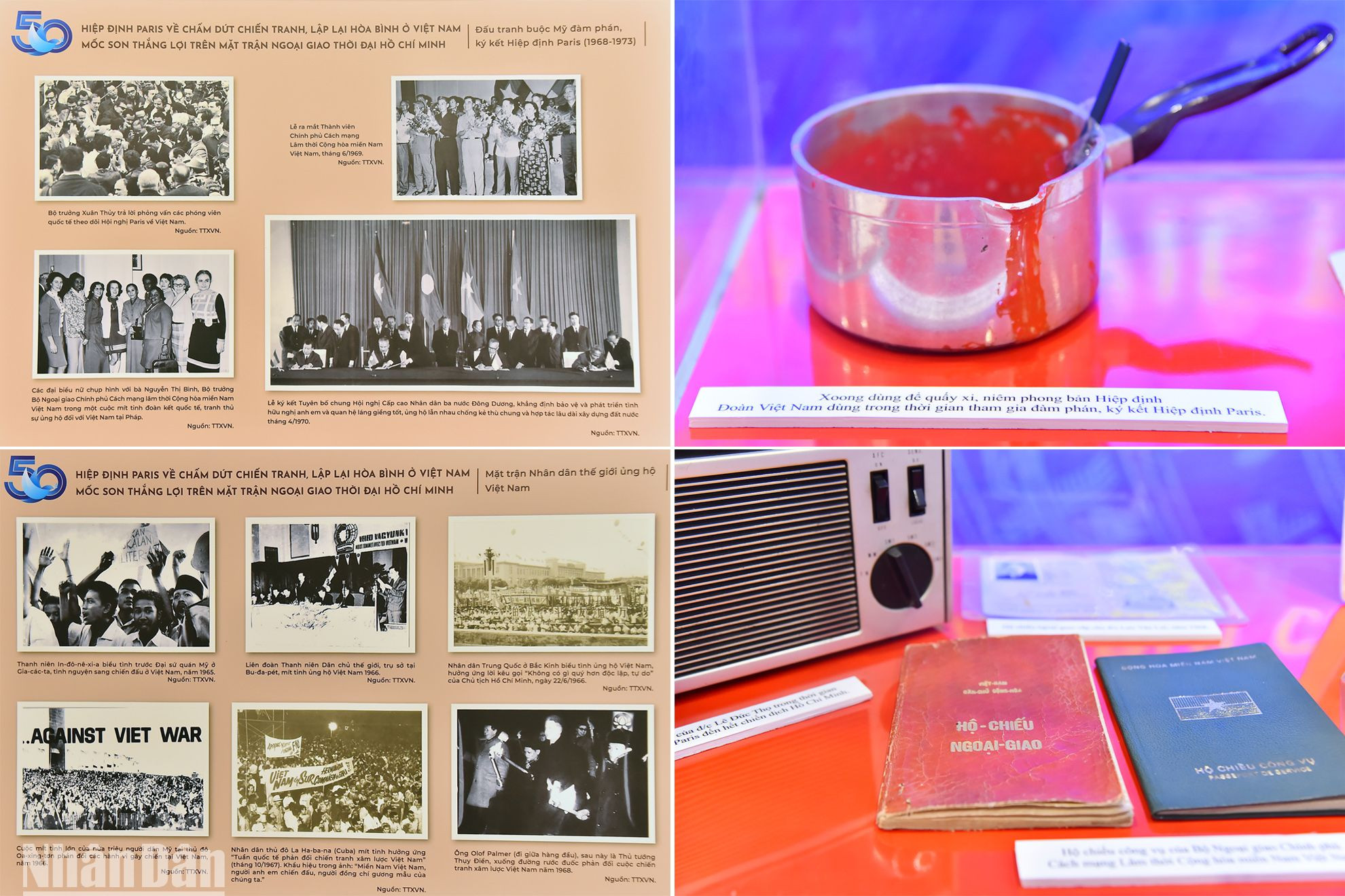 Những hình ảnh và kỷ vật liên quan đến Hiệp định Paris được trưng bày bên lề Lễ kỷ niệm.