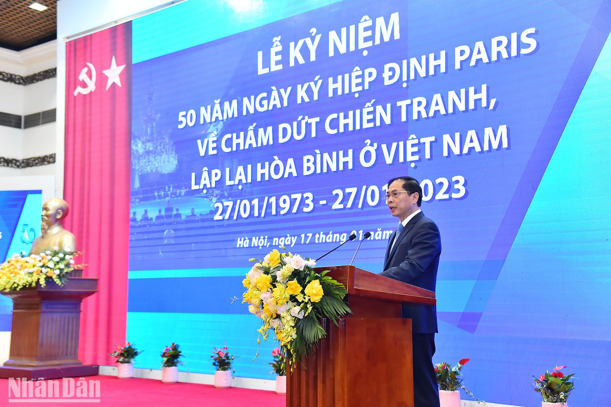 Bộ trưởng Ngoại giao Bùi Thanh Sơn đọc diễn văn khai mạc Lễ kỷ niệm 50 năm Ngày ký Hiệp định Paris (27/1/1973-27/1/2023).