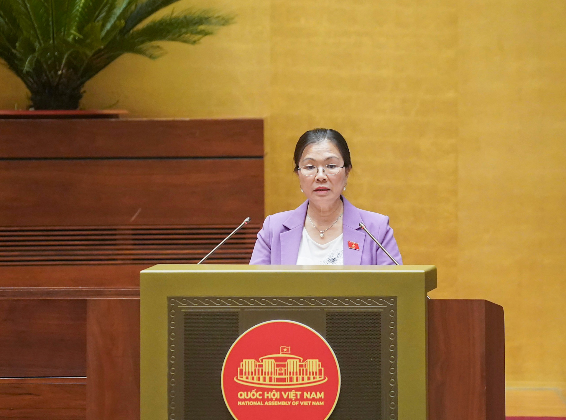 Phó Chủ tịch Ủy ban Trung ương Mặt trận Tổ quốc Việt Nam Trương Thị Ngọc Ánh trình bày báo cáo tại hội nghị.