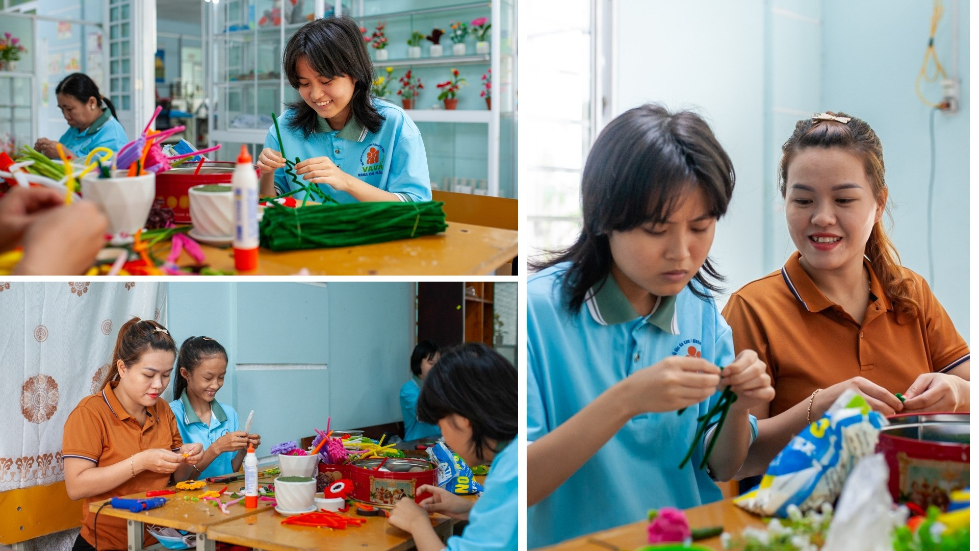 Lớp học làm hoa vải voan tại Trung tâm. Lớp học làm hoa vải voan tại Trung tâm.