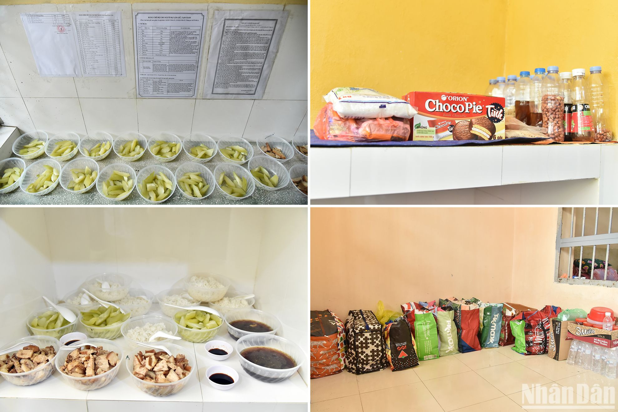 Sau khi chế biến, cơm và đồ ăn được chia theo khẩu phần tiêu chuẩn. Ngoài ra, người bị tạm giữ, người bị tạm giam được sử dụng tiền gửi lưu ký để mua đồ dùng thiết yếu cho sinh hoạt của họ bằng hình thức ký sổ. (Ảnh: Thủy Nguyên)