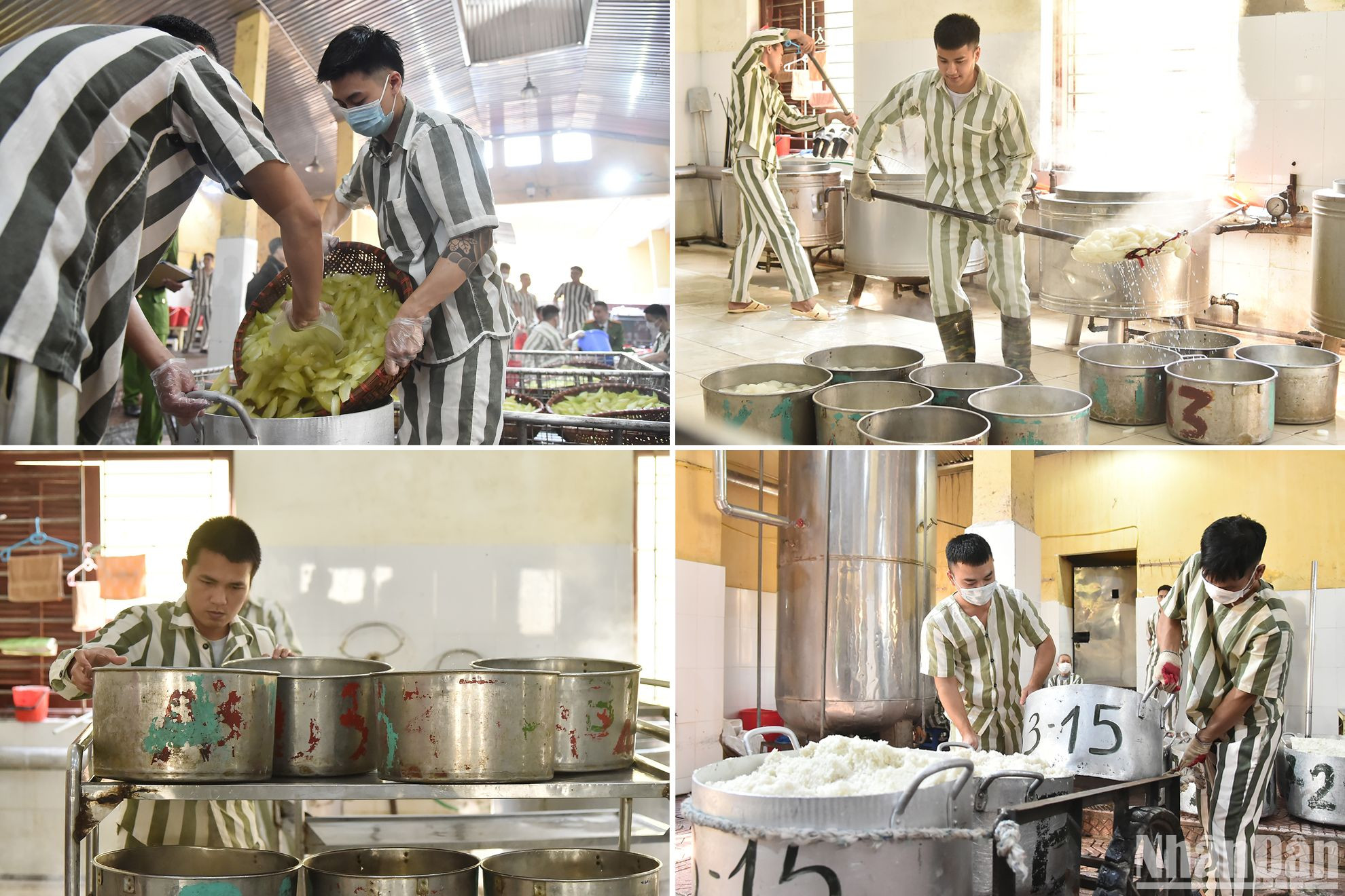 Các cơ sở giam giữ đều được tổ chức bếp ăn và trang cấp các dụng cụ cần thiết cho việc bảo quản lương thực, thực phẩm, nấu ăn, nước uống. (Ảnh: Thủy Nguyên)