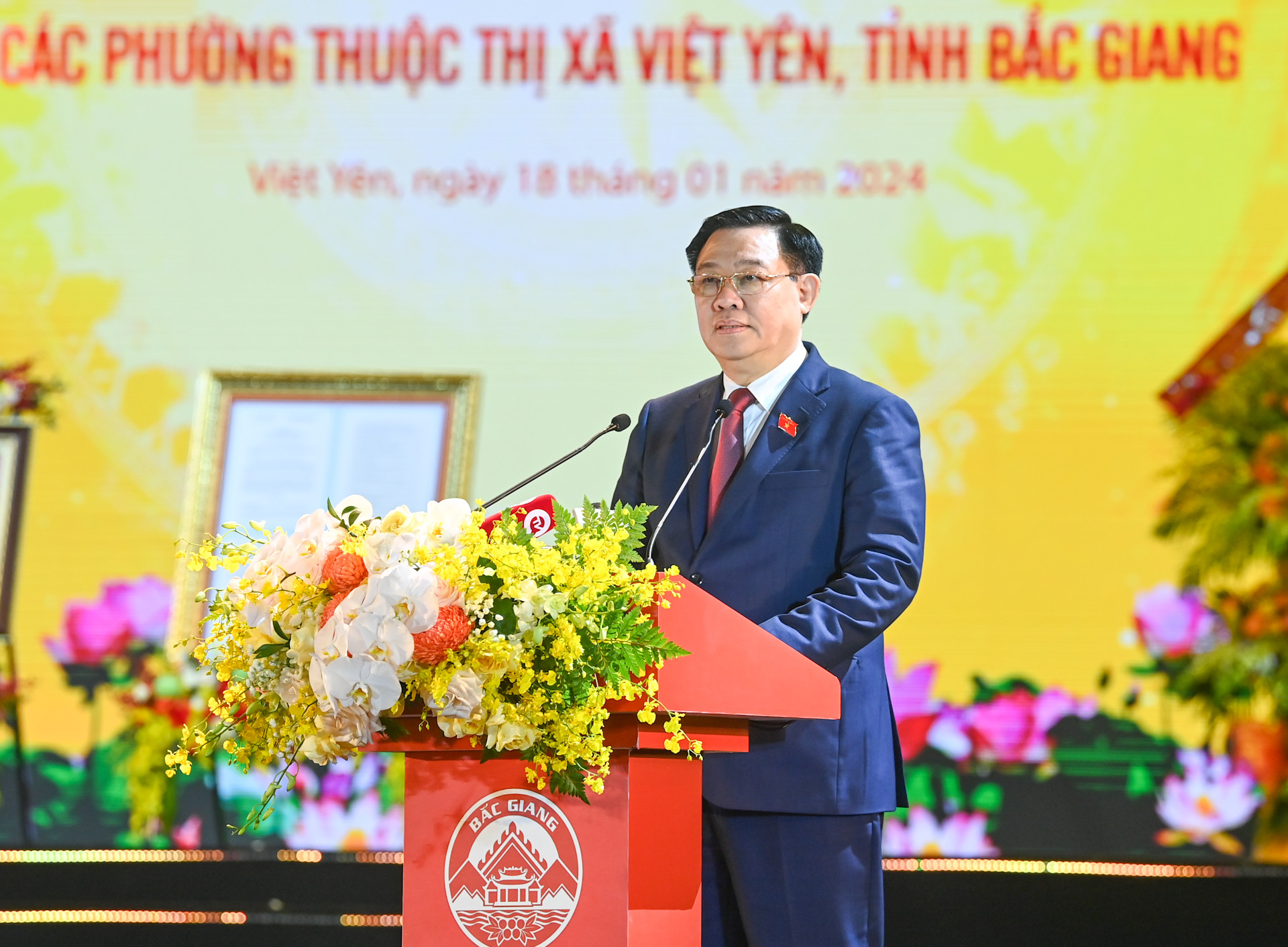 Chủ tịch Quốc hội Vương Đình Huệ phát biểu chỉ đạo tại lễ công bố.