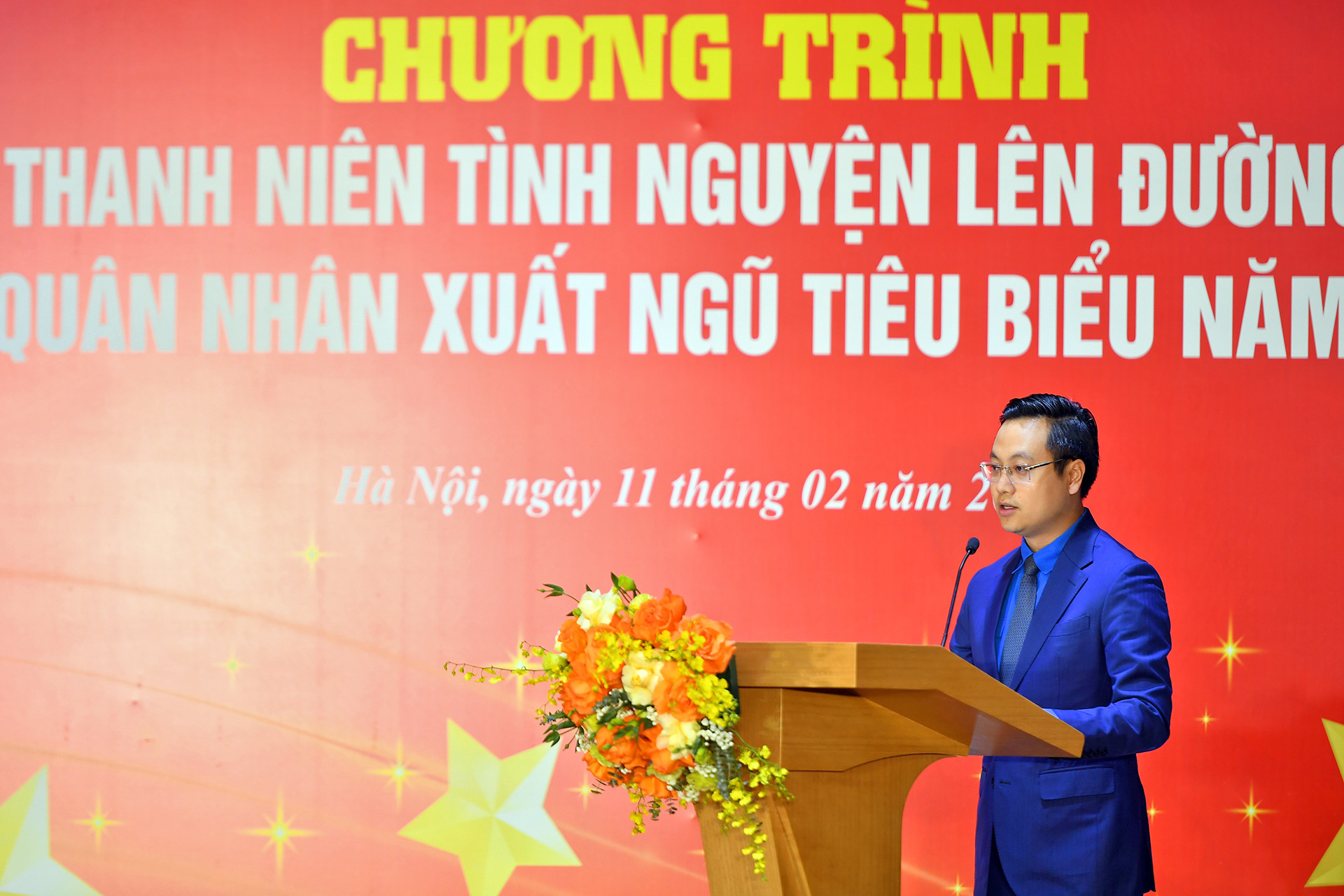 Phó Bí thư Thành đoàn Hà Nội Trần Quang Hưng phát biểu khai mạc chương trình.