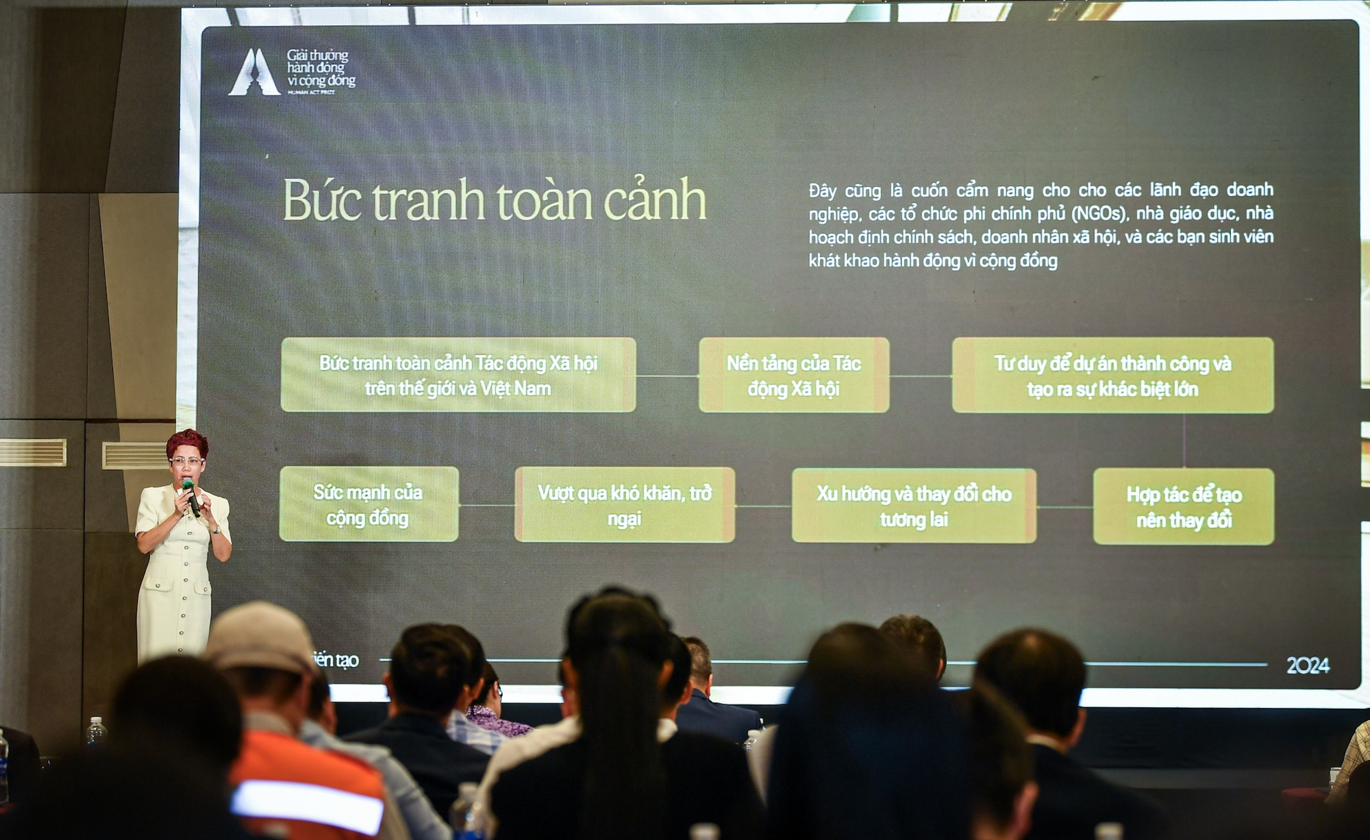 Giải thích thêm về chủ đề Cộng đồng kiến tạo, nhà báo, nhà hoạt động xã hội Trần Mai Anh - Thành viên Hội đồng Giám khảo Human Act Prize cho biết: Điều đáng quý nhất của Human Act Prize không chỉ là việc tôn vinh các sáng kiến vì cộng đồng. Đi cùng với các giải thưởng còn là việc lan tỏa cảm hứng, kinh nghiệm và tri thức trong lĩnh vực hoạt động xã hội.