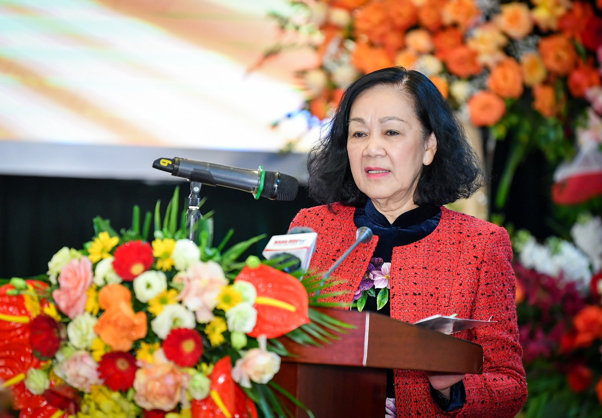 Đồng chí Trương Thị Mai, Ủy viên Bộ Chính trị, Thường trực Ban Bí thư Trung ương Đảng, Trưởng Ban Tổ chức Trung ương phát biểu tại lễ kỷ niệm. Đồng chí Trương Thị Mai, Ủy viên Bộ Chính trị, Thường trực Ban Bí thư Trung ương Đảng, Trưởng Ban Tổ chức Trung ương phát biểu tại lễ kỷ niệm.