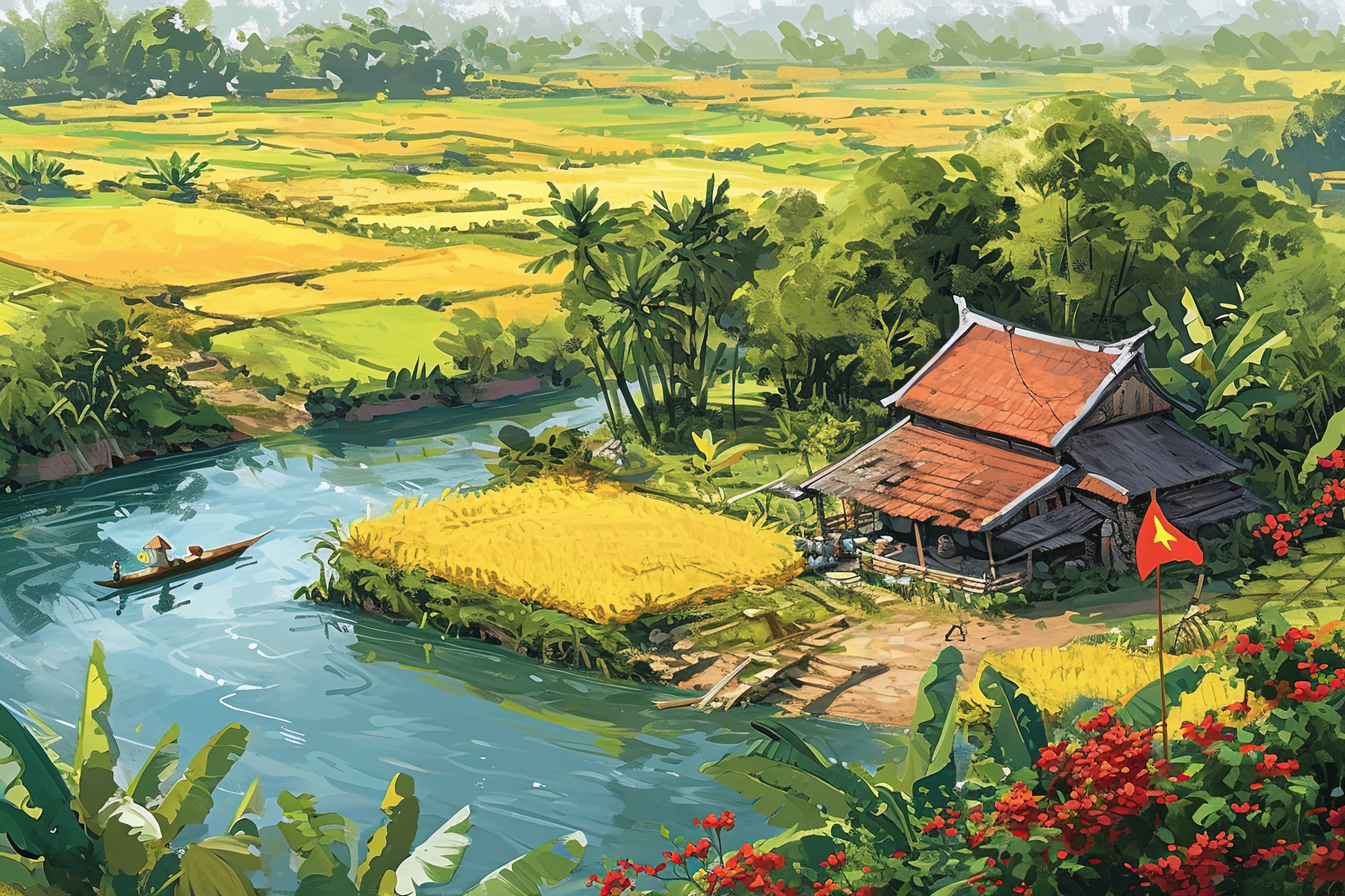 Mùa xuân bình yên trên khúc sông quê.