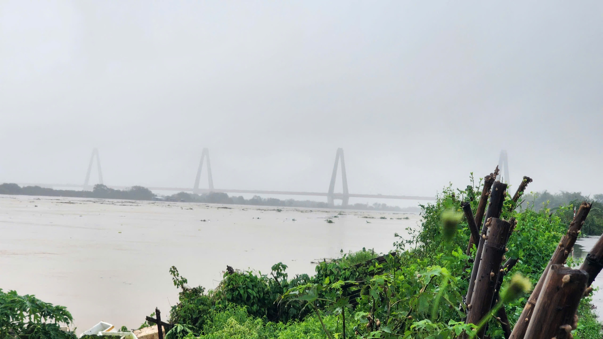 Cầu Nhật Tân nhìn từ đê An Dương Vương. Cầu Nhật Tân nhìn từ đê An Dương Vương.