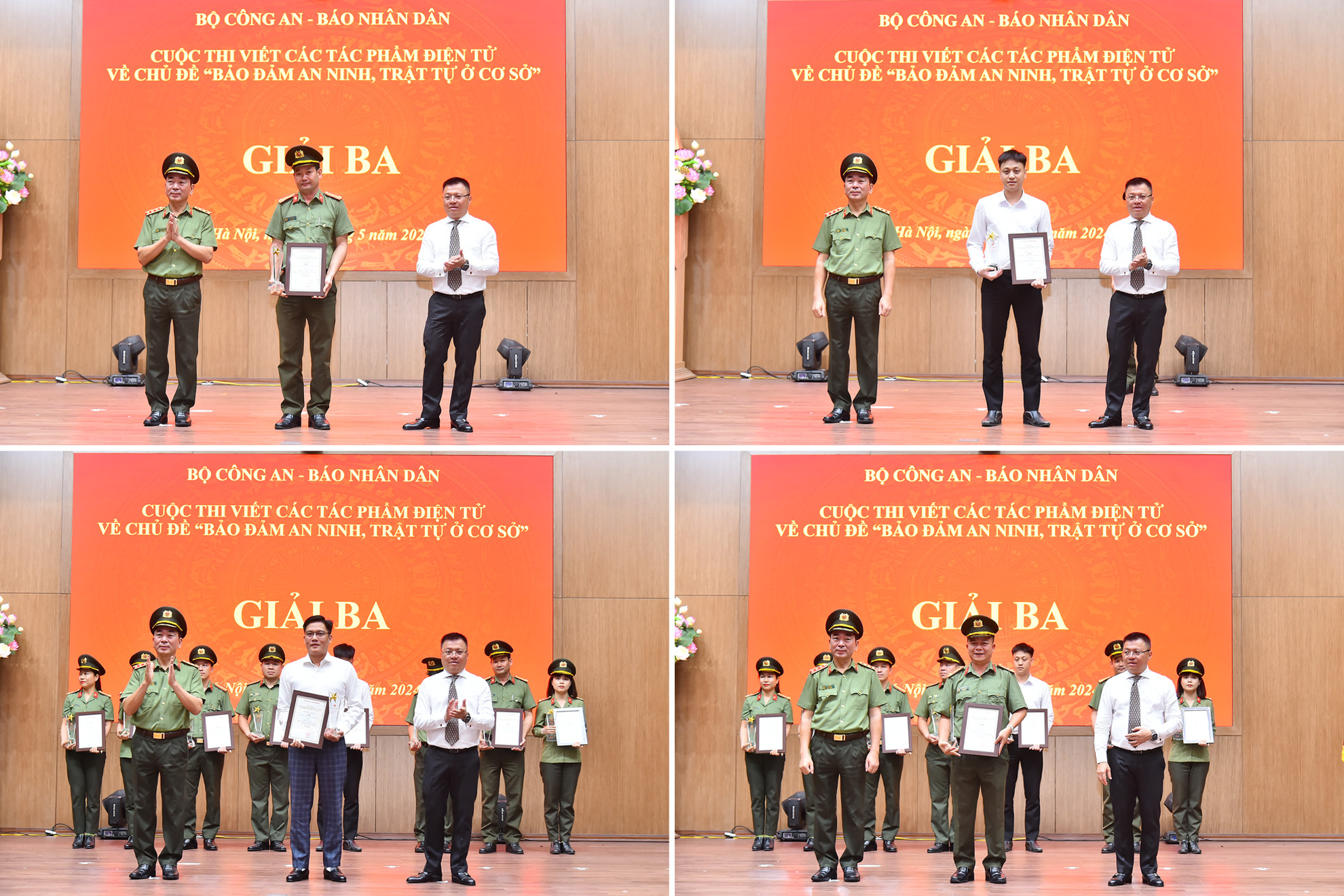 Trao giải Ba cho các tác giả, nhóm tác giả đoạt giải. (Ảnh: THỦY NGUYÊN)