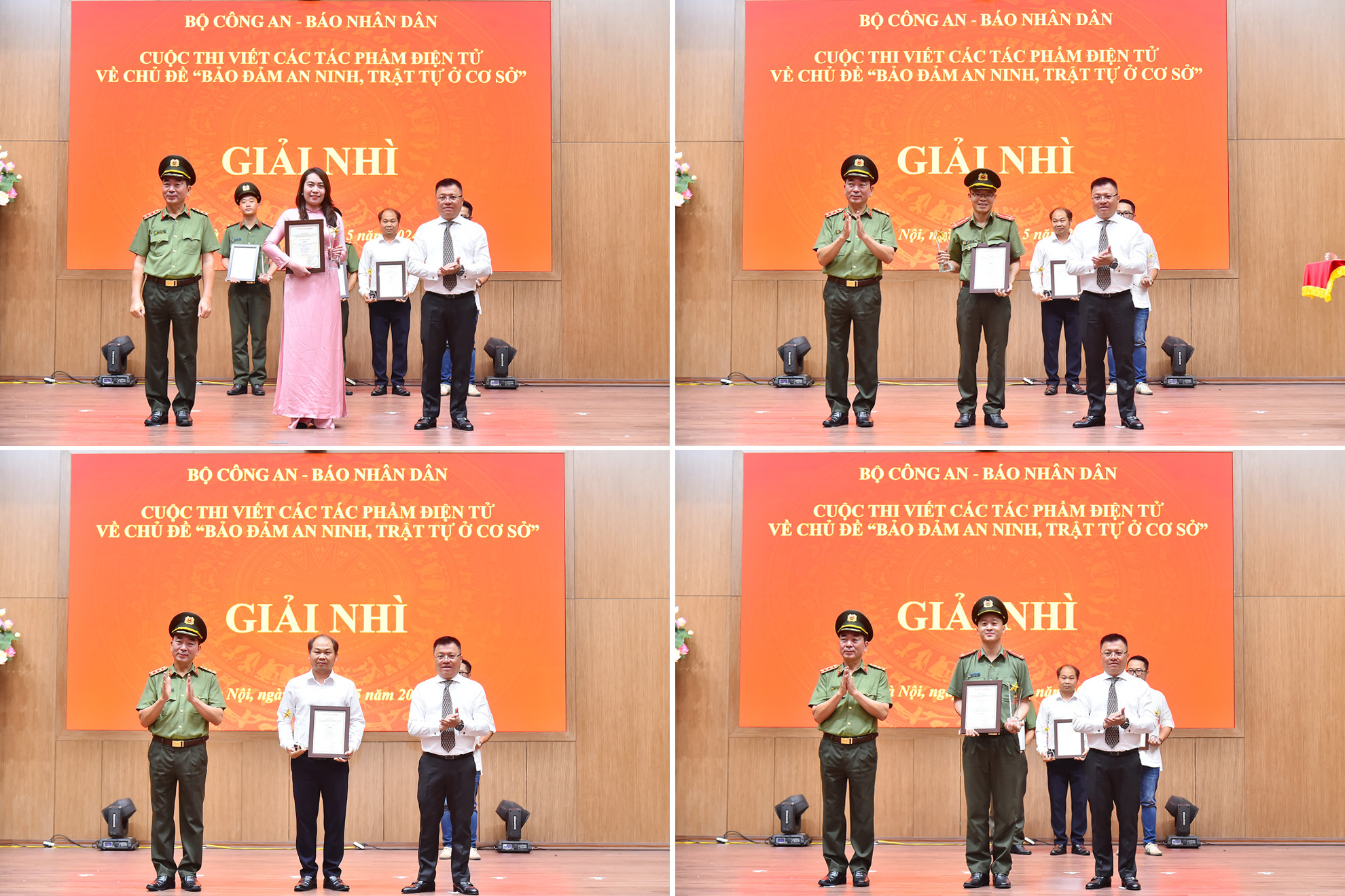 Trao Giải Nhì cho các tác giả, nhóm tác giả đoạt giải. (Ảnh: THỦY NGUYÊN)