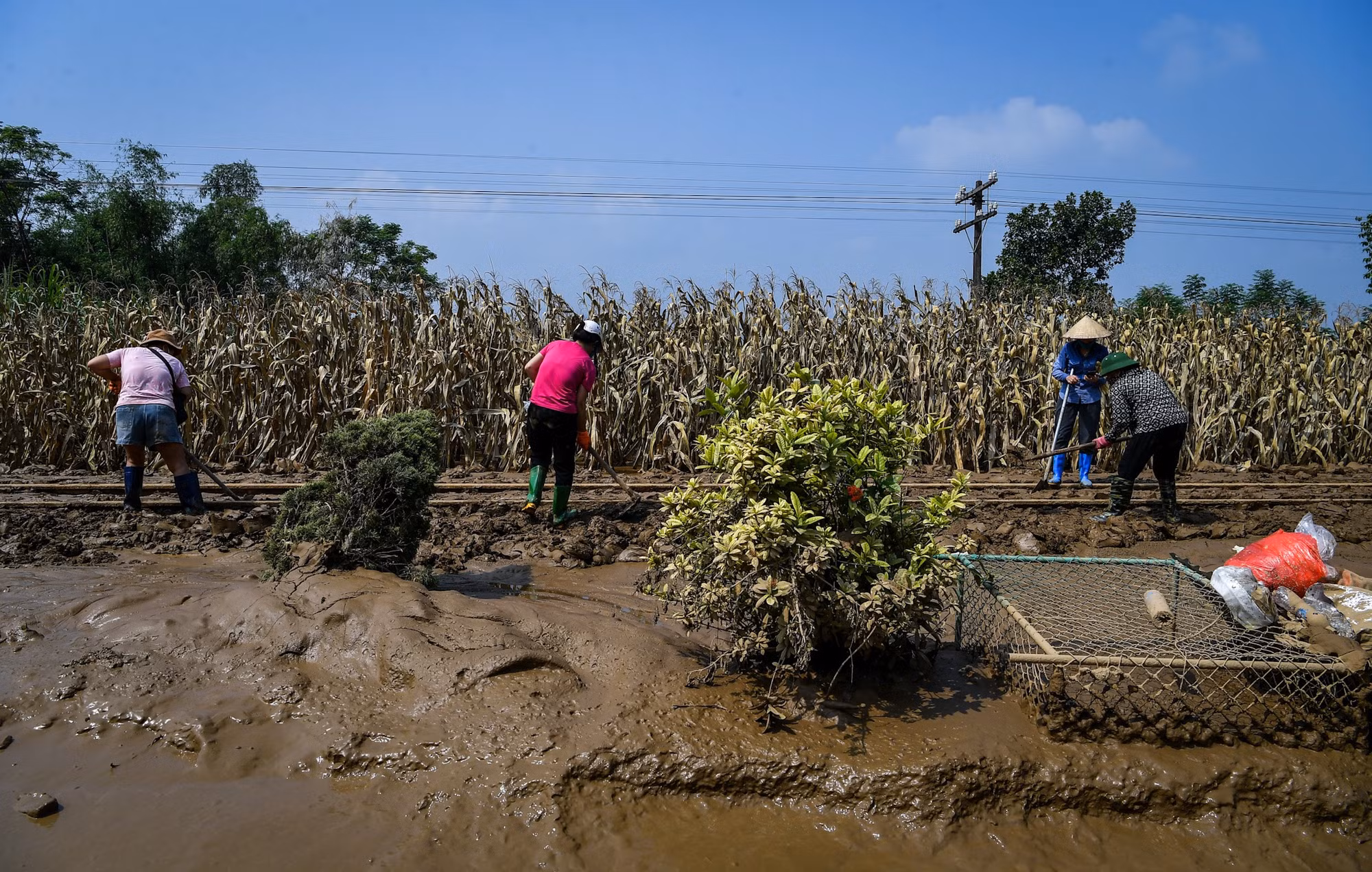 Ngay các nữ công nhân gác ghi, gác đường ngang cũng được huy động để dọn dẹp đường ray, đưa tuyến Yên Viên - Lào Cai được thông sớm nhất.
