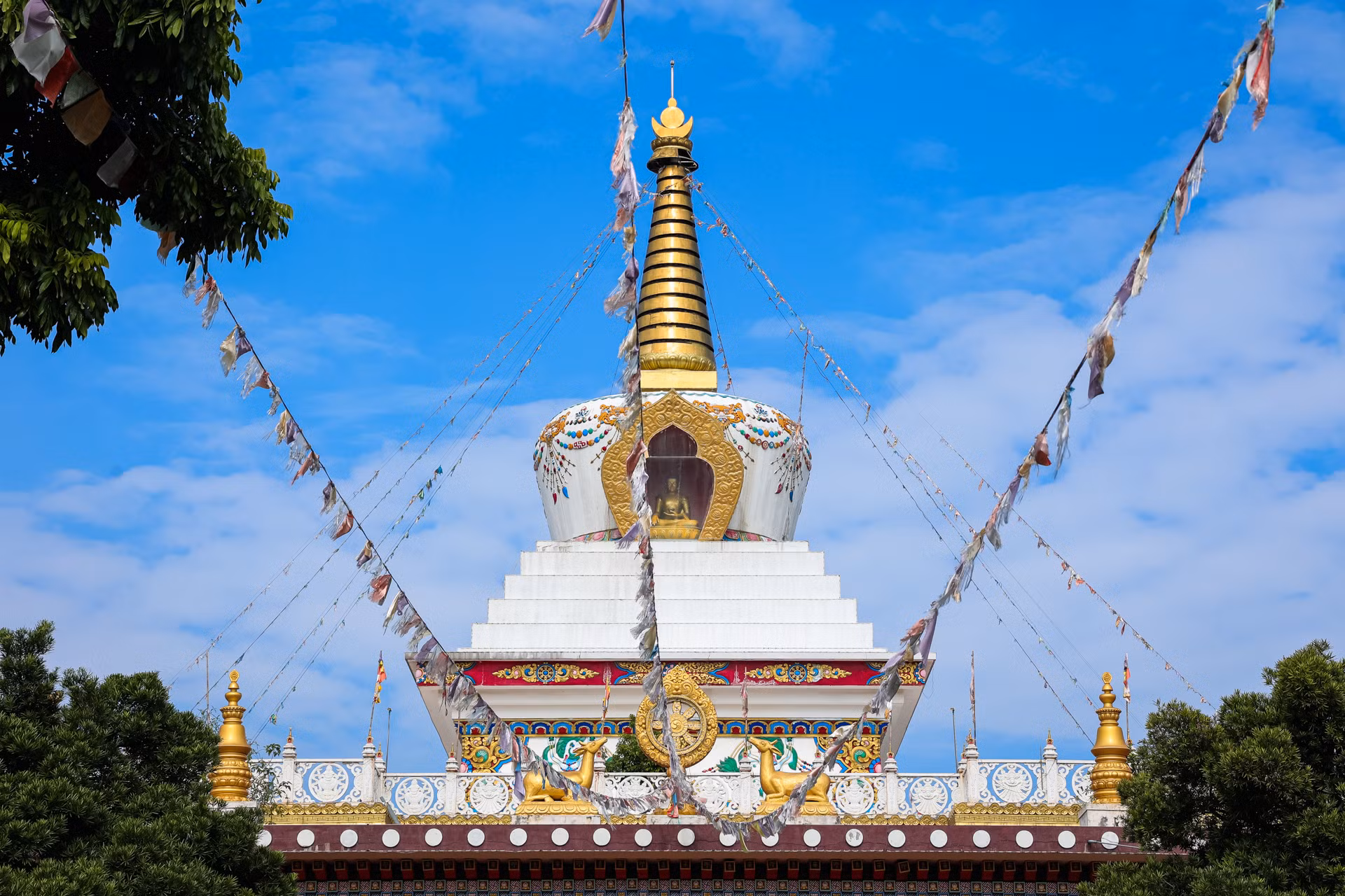 Điểm đặc biệt của chùa là kiến trúc Bảo tháp óng ánh sắc vàng tuyệt đẹp khiến các du khách nhìn thấy ai cũng muốn khám phá, tìm hiểu. Bên trong Bảo tháp là những bức tượng Phật ngồi. Bốn góc sân thượng chùa xung quanh Bảo tháp là bốn pho tượng Tứ Thiên vương rất sinh động.